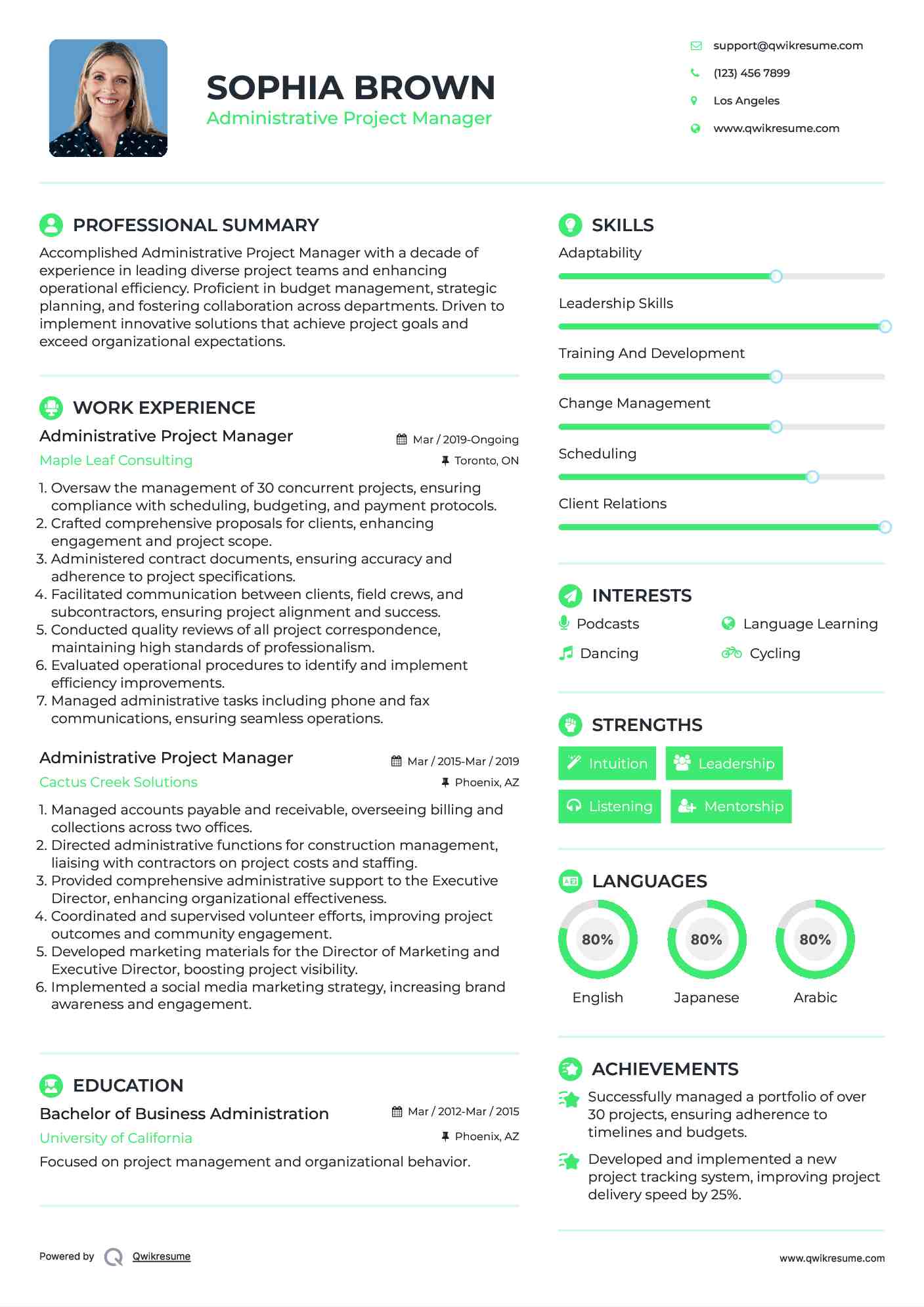 Administrative Project Manager Resume Example
