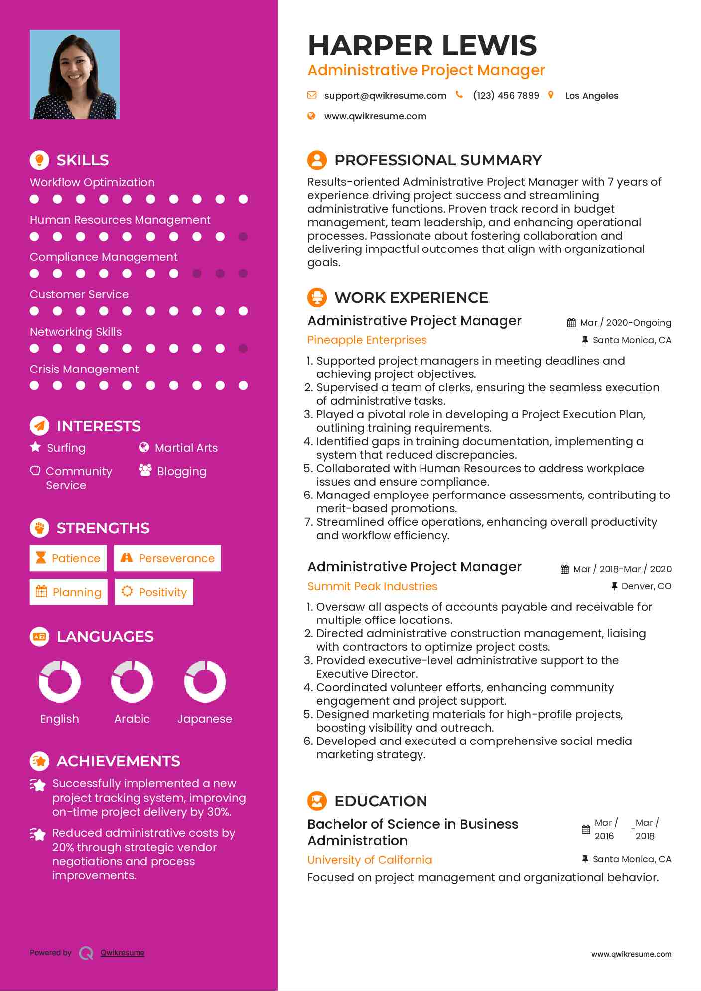 Administrative Project Manager Resume Template