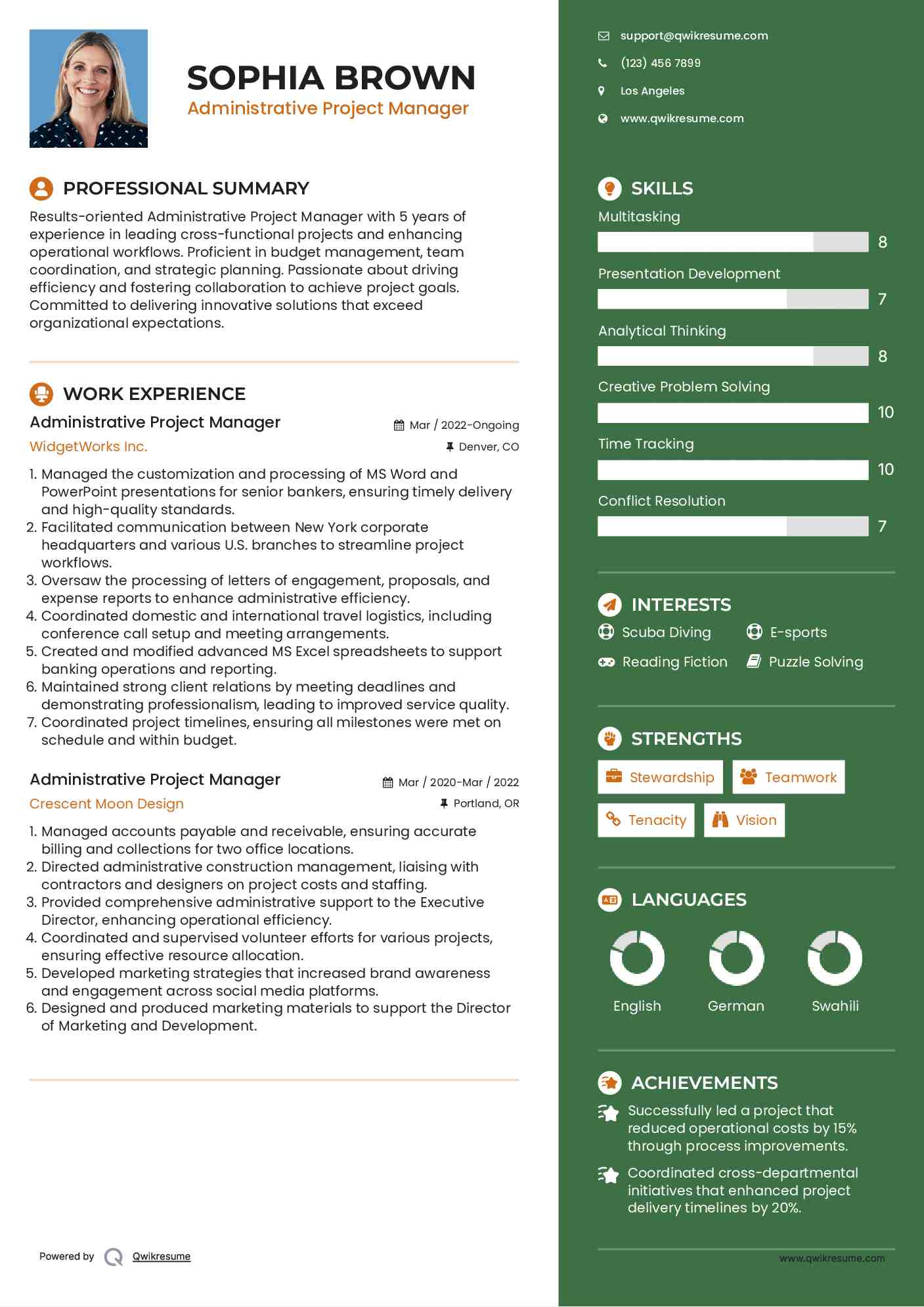 Administrative Project Manager Resume Template