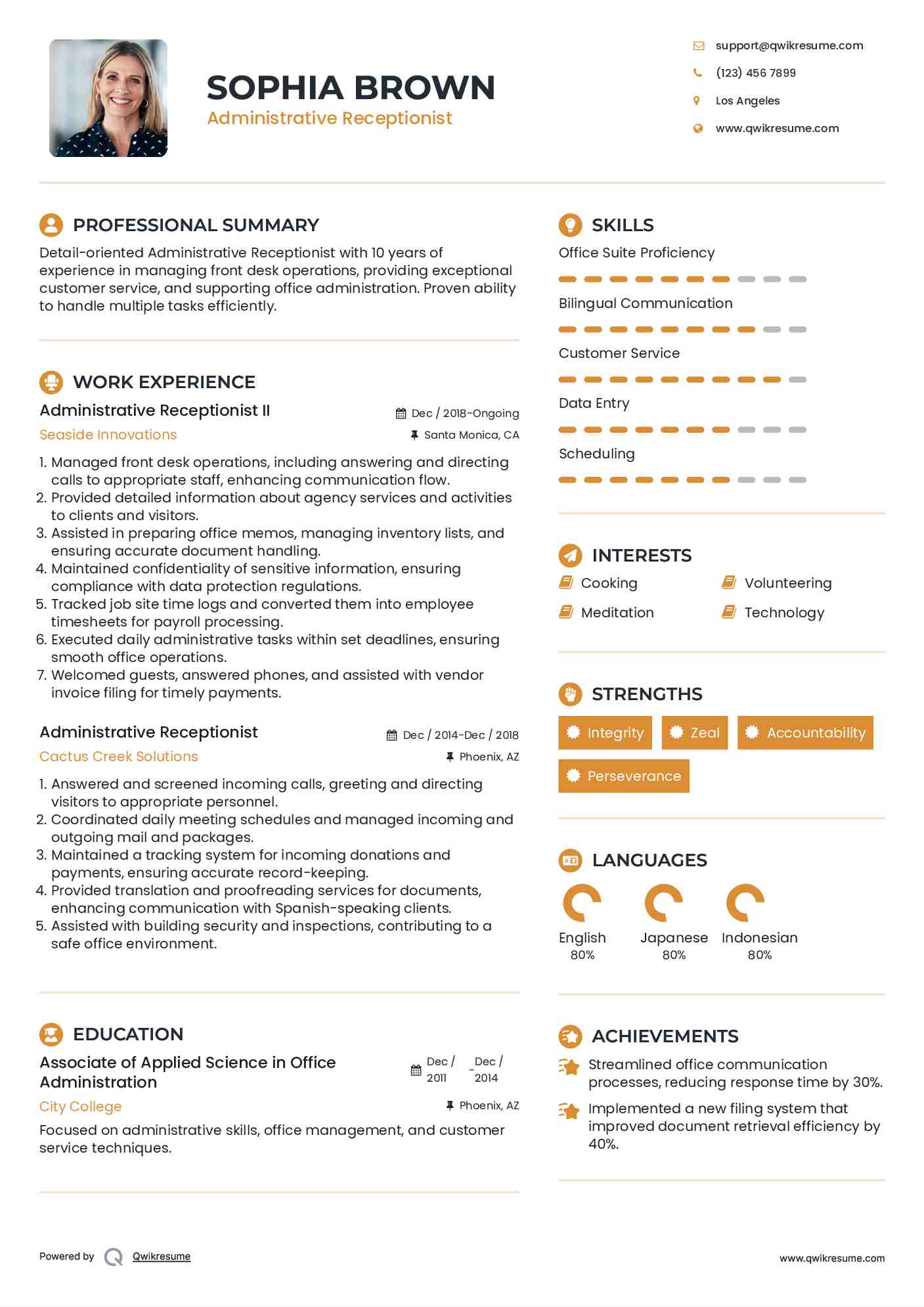 Administrative Receptionist II Resume Model