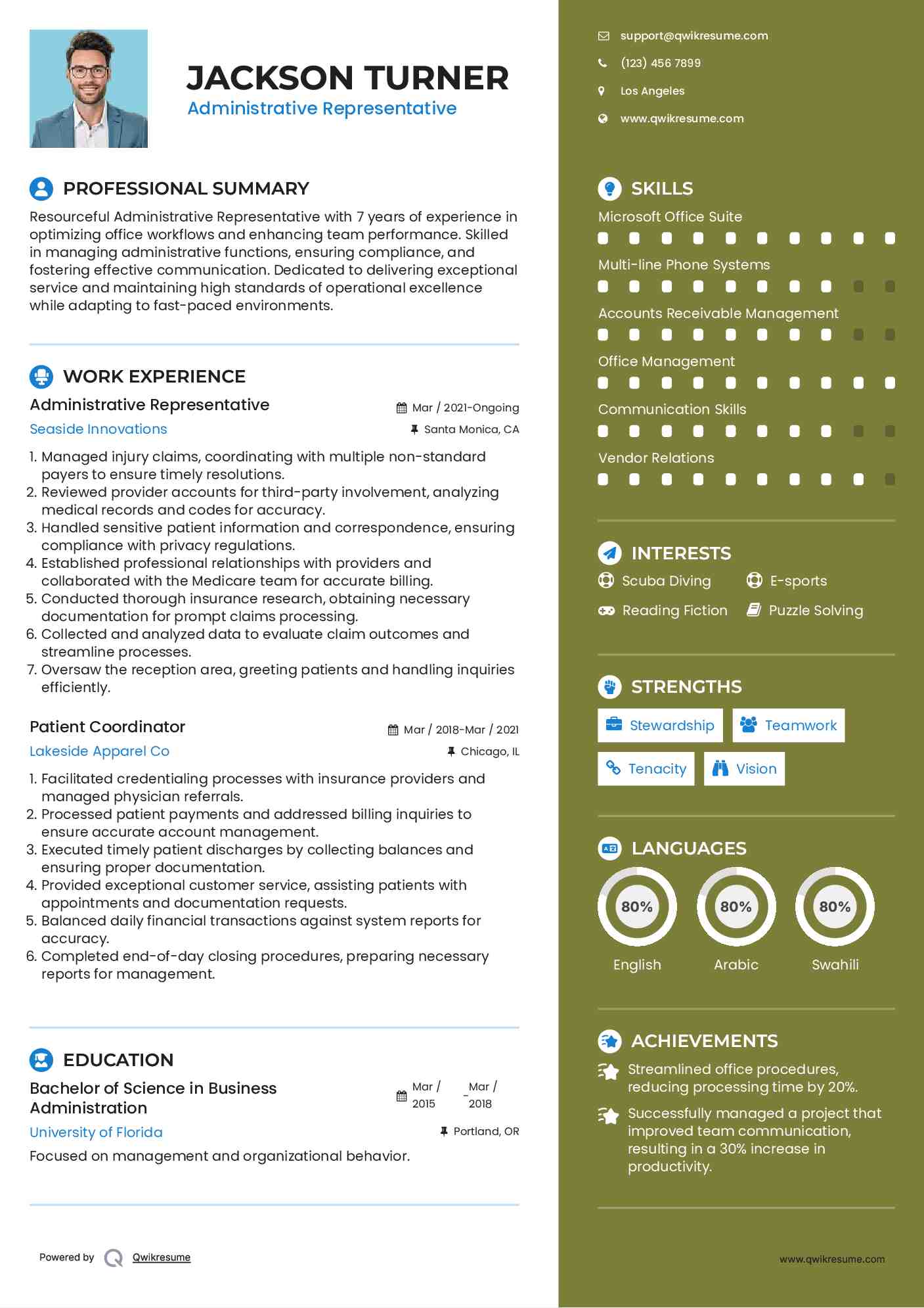 Administrative Representative Resume Sample