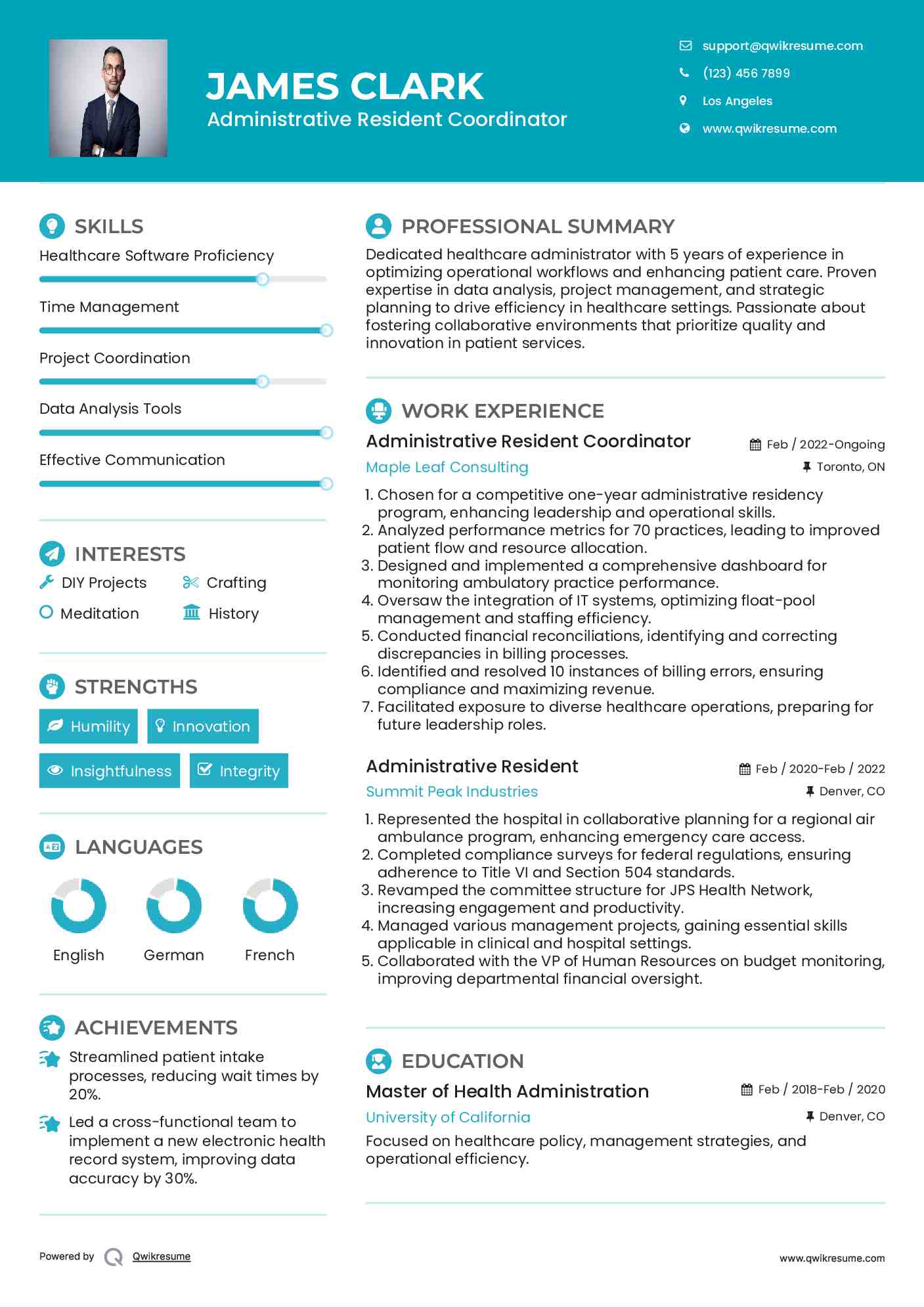 Administrative Resident Coordinator Resume Model