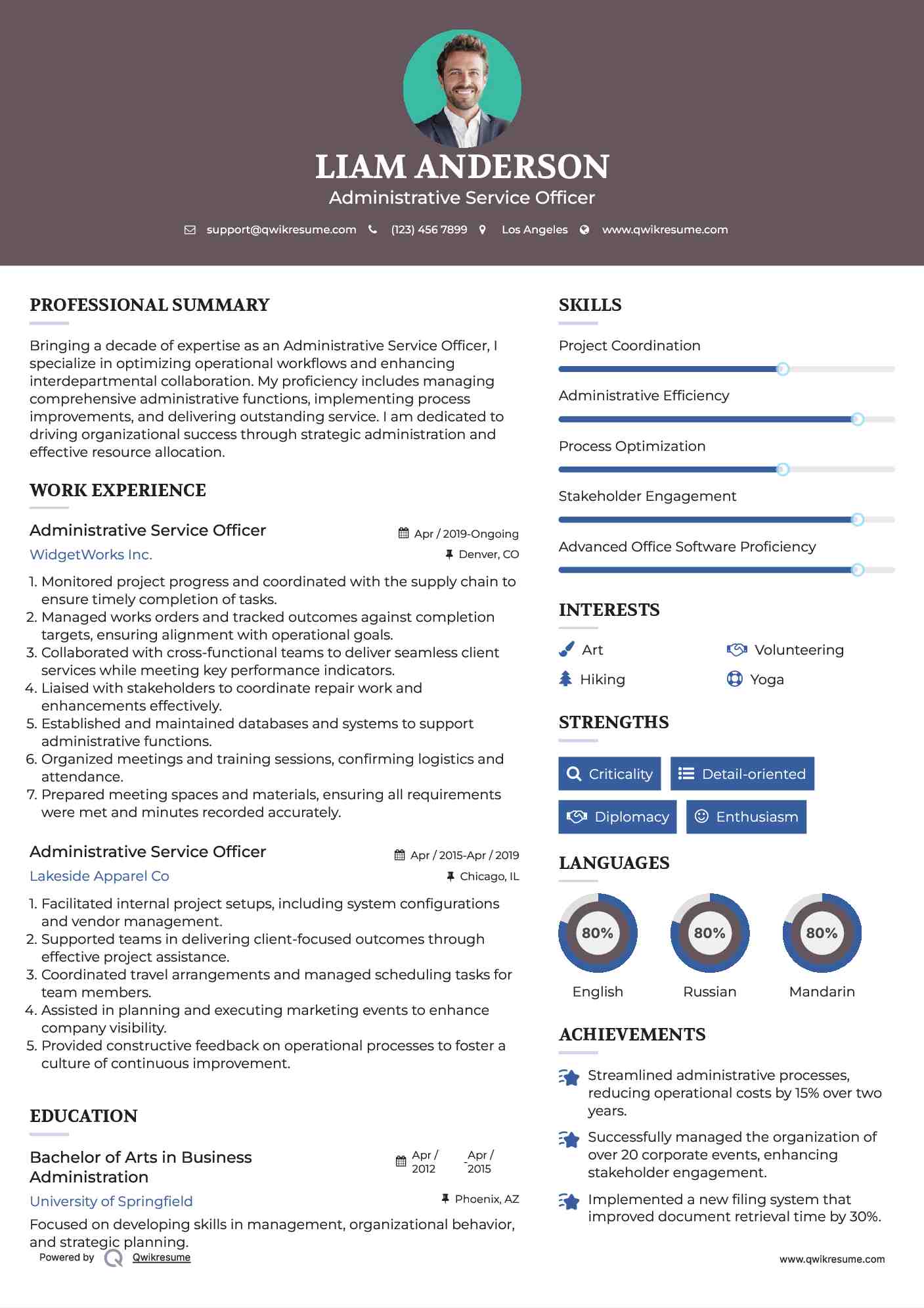  Administrative Service Officer  Resume Model