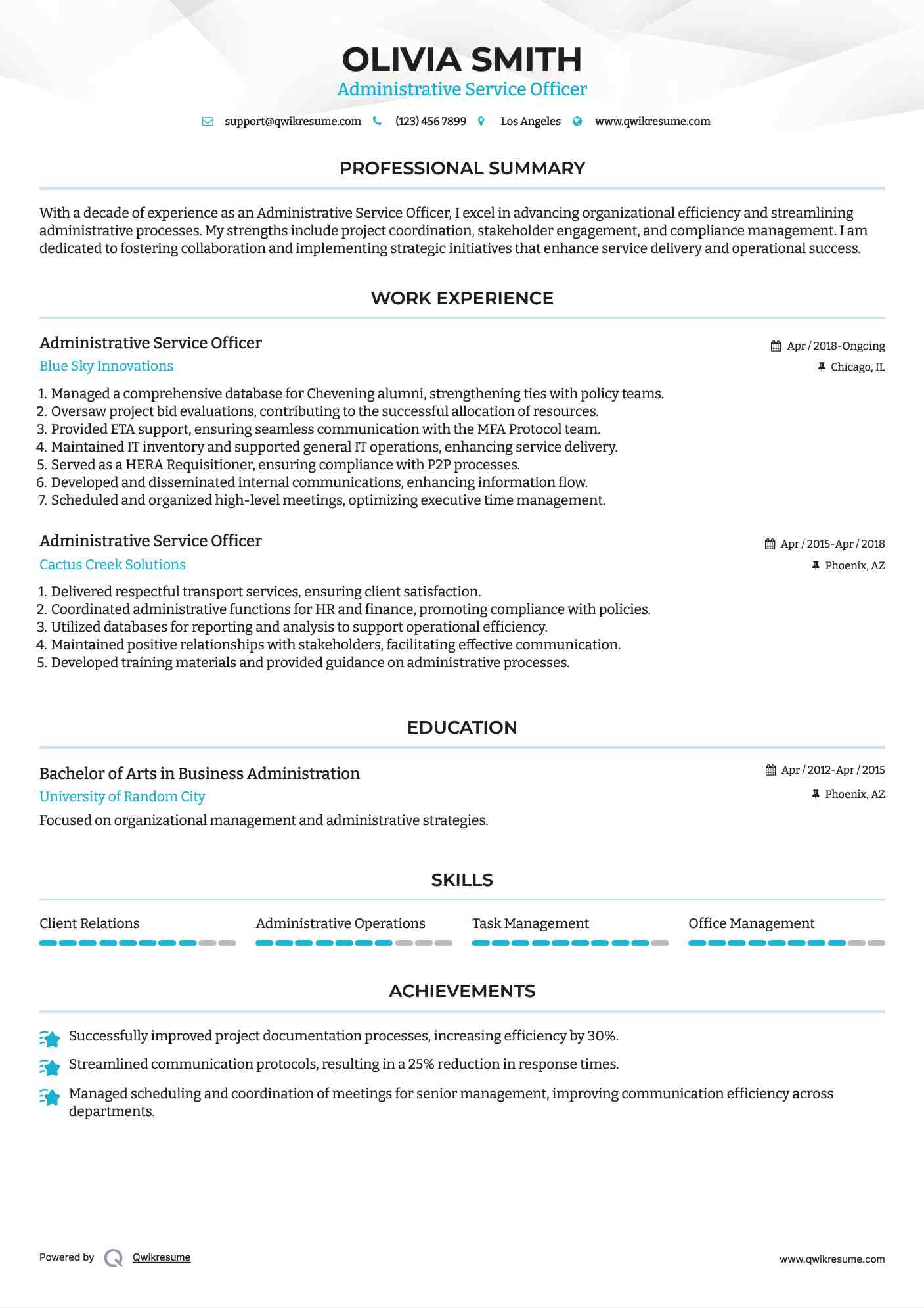  Administrative Service Officer  Resume Format