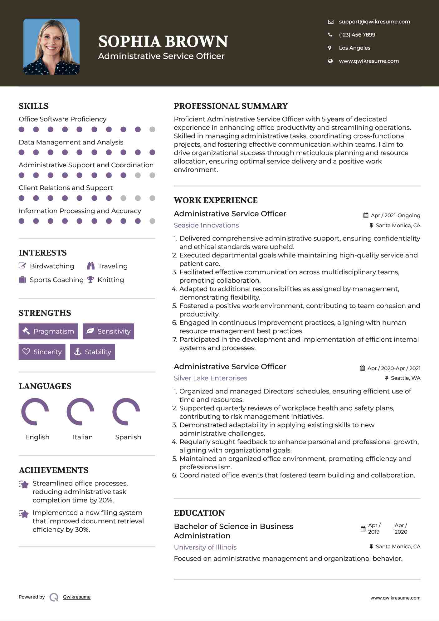 Administrative Service Officer Resume Model