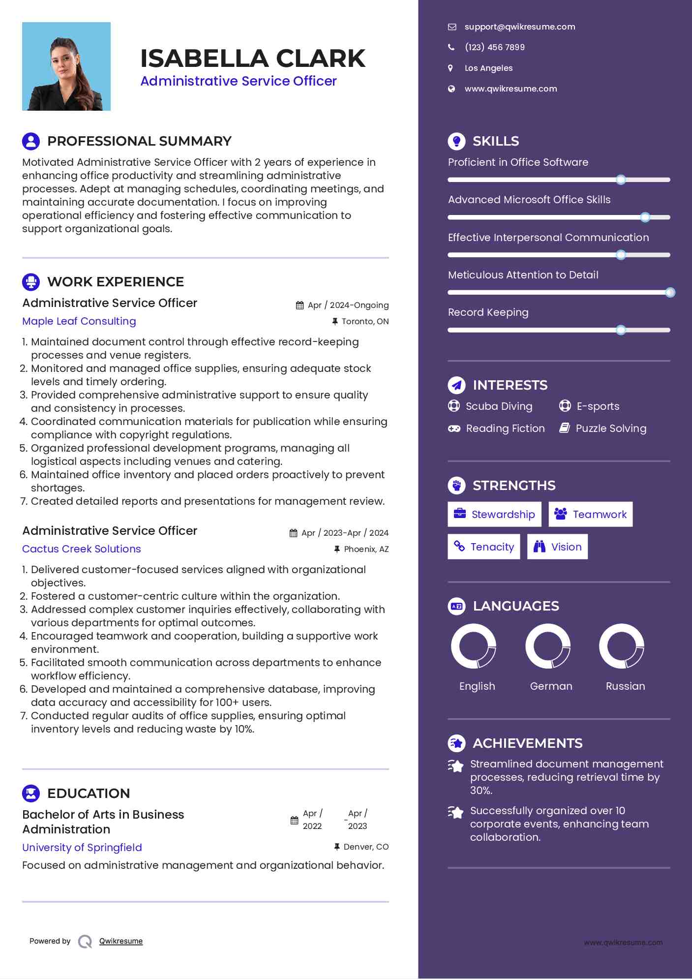 Administrative Service Officer Resume Format