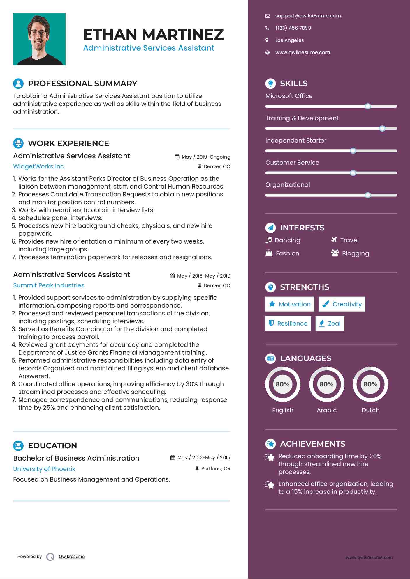 Administrative Services Assistant Resume Sample