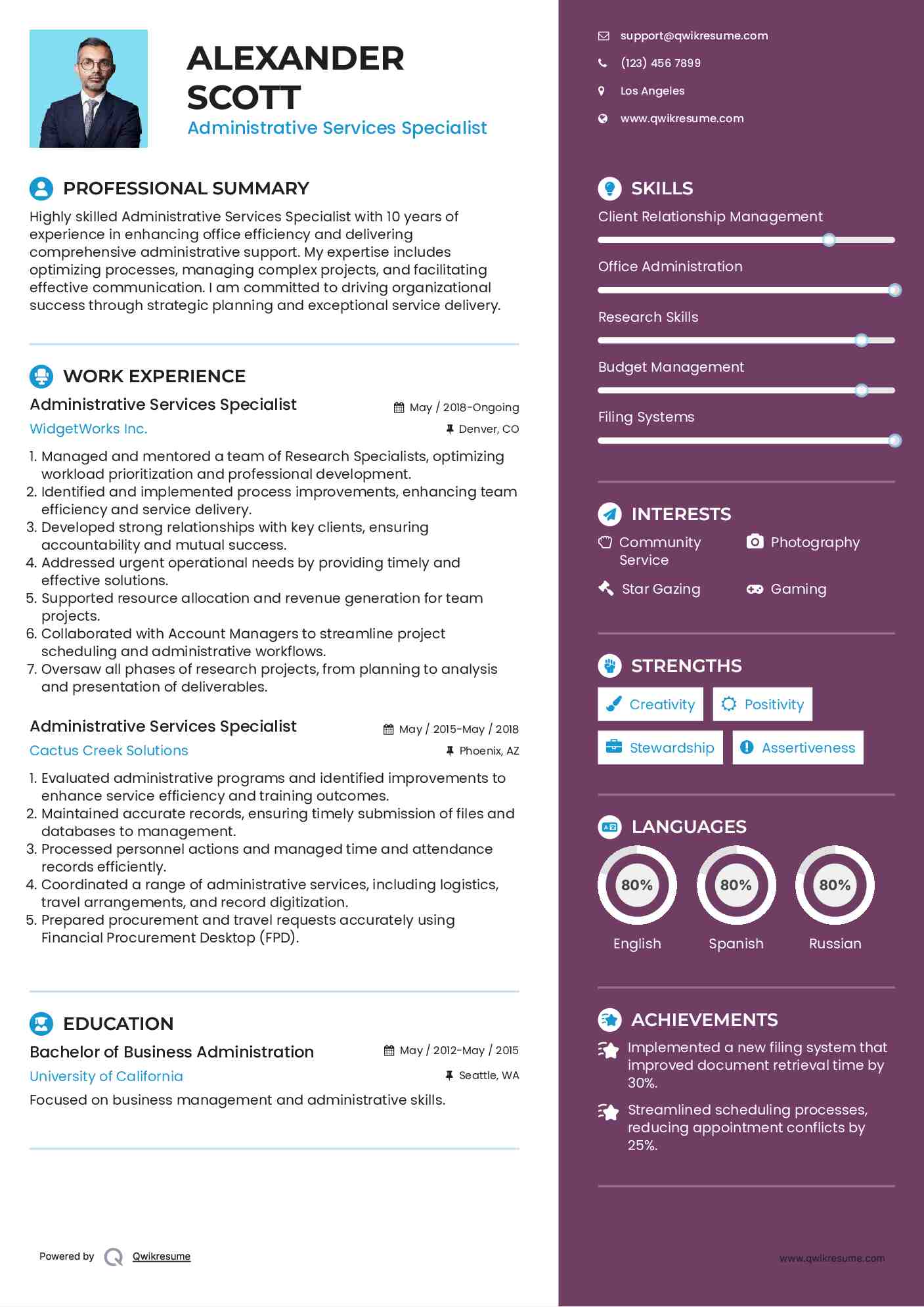 Administrative Services Specialist Resume Format