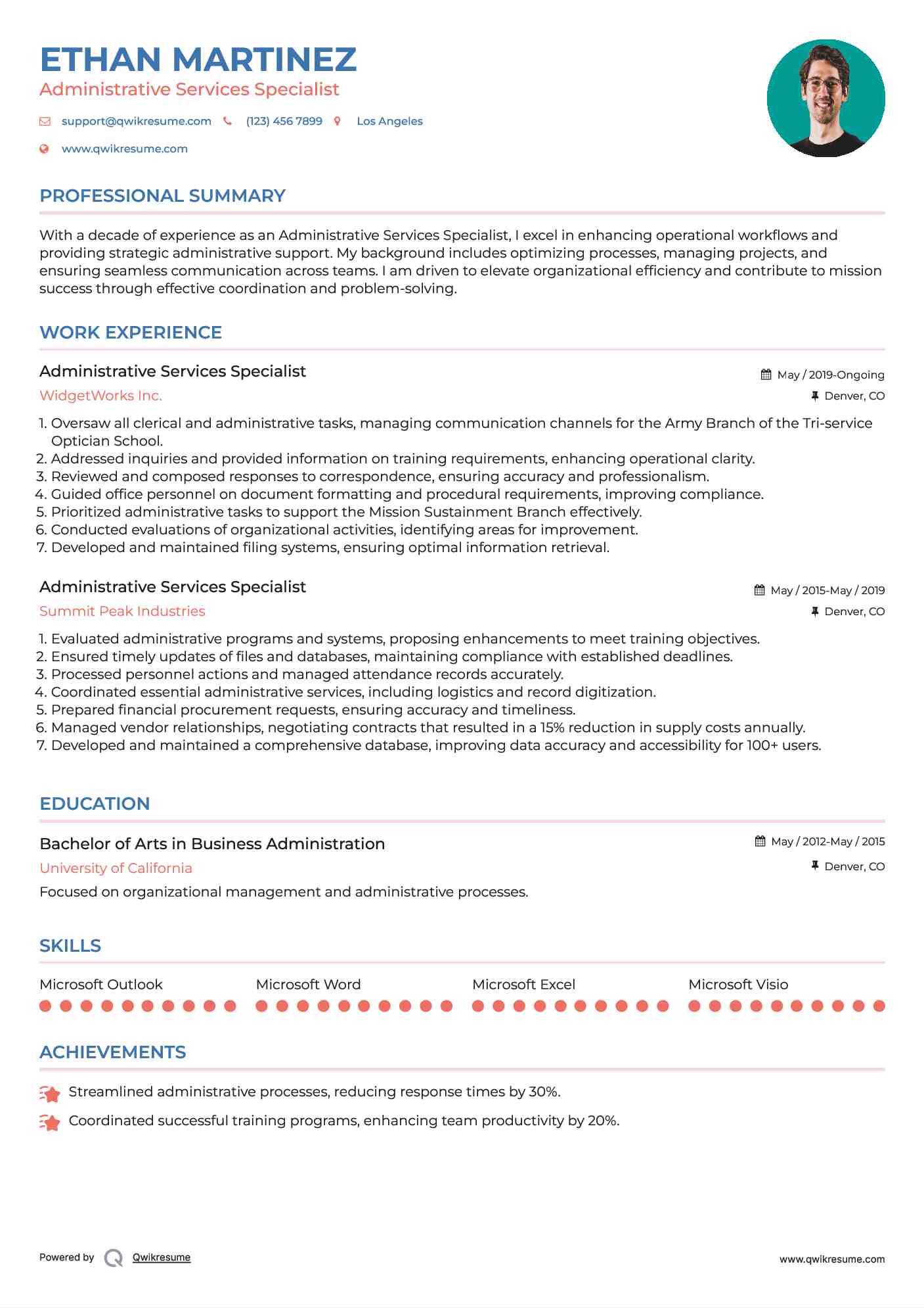 Administrative Services Specialist Resume Model