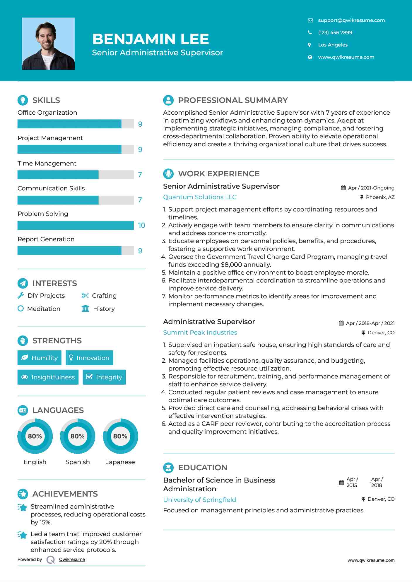 Senior Administrative Supervisor Resume Sample