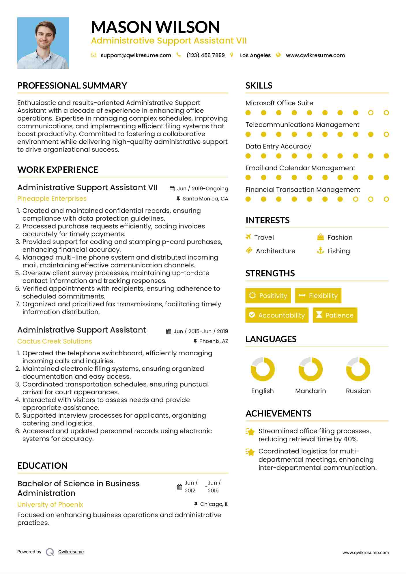 Administrative Support Assistant VII Resume Sample