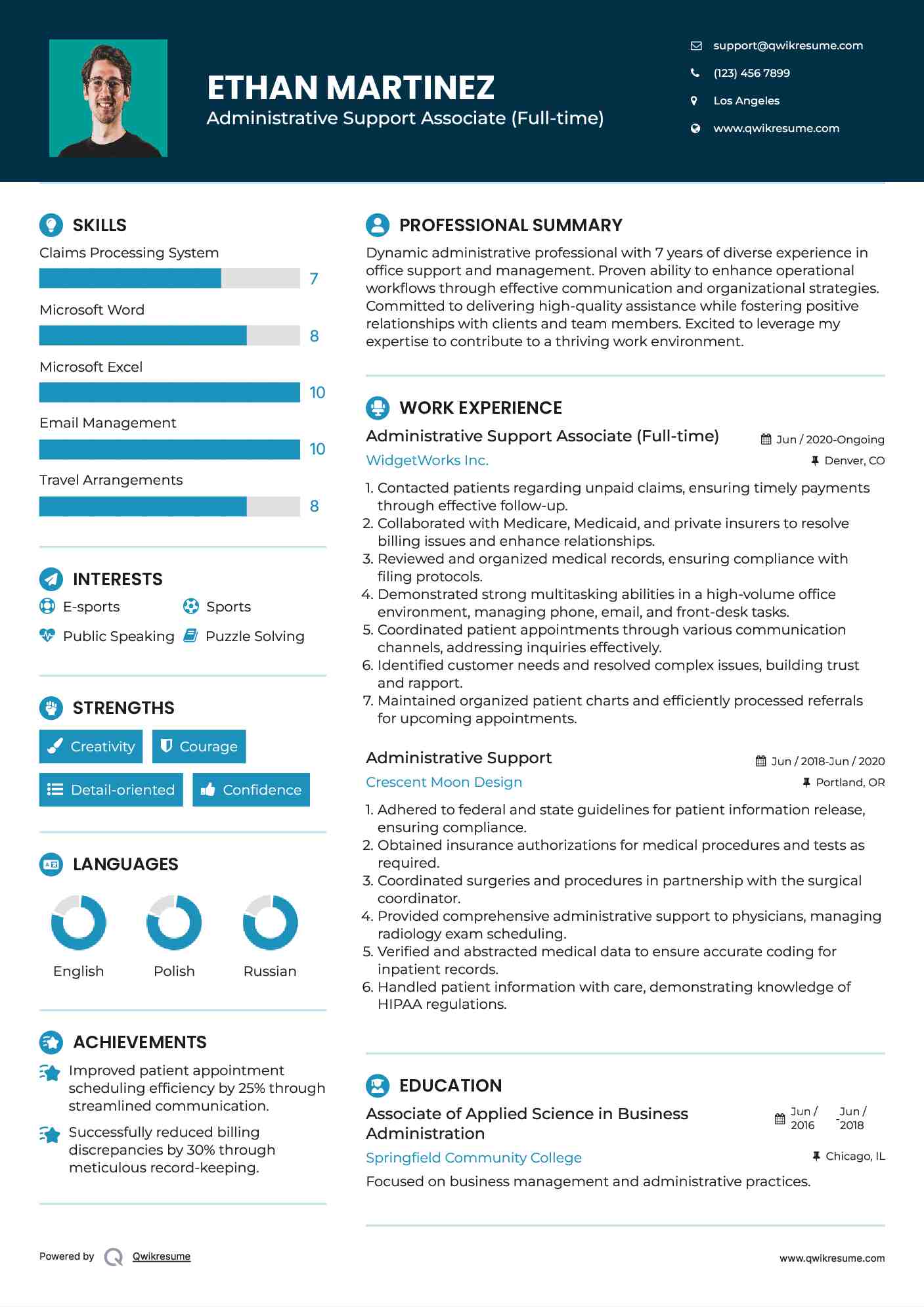 Administrative Support Associate (Full-time) Resume Template