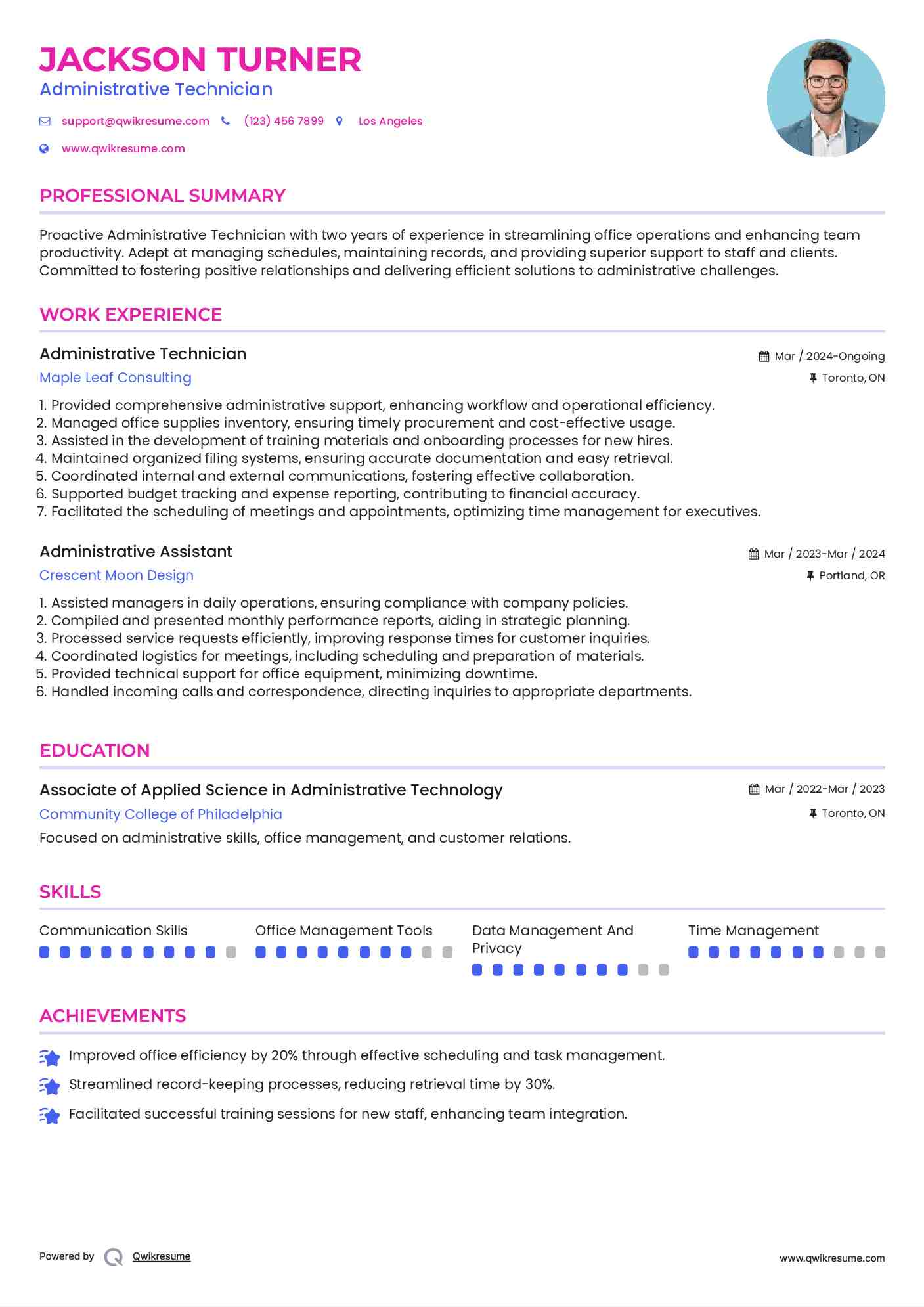 Administrative Technician Resume Format