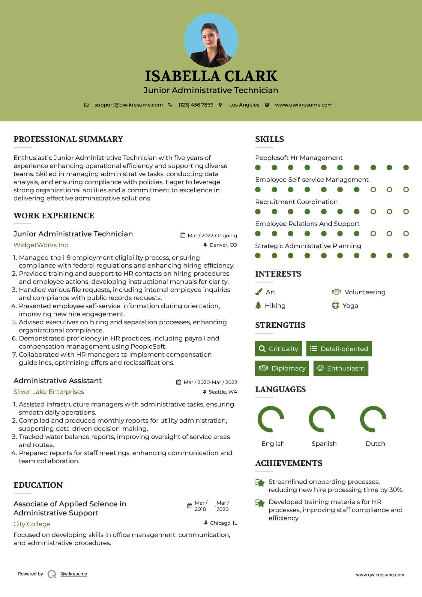 Junior Administrative Technician  Resume Sample