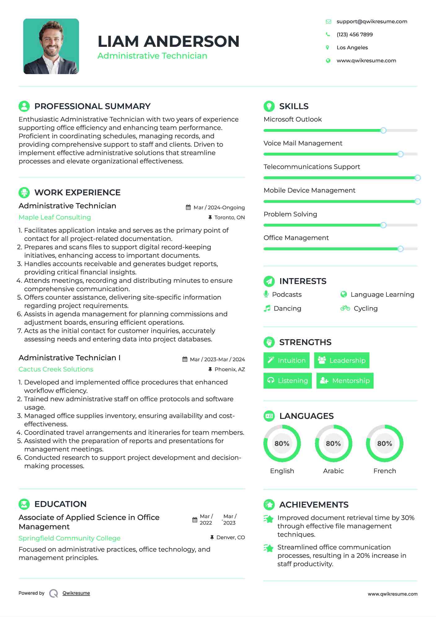 Administrative Technician Resume Example