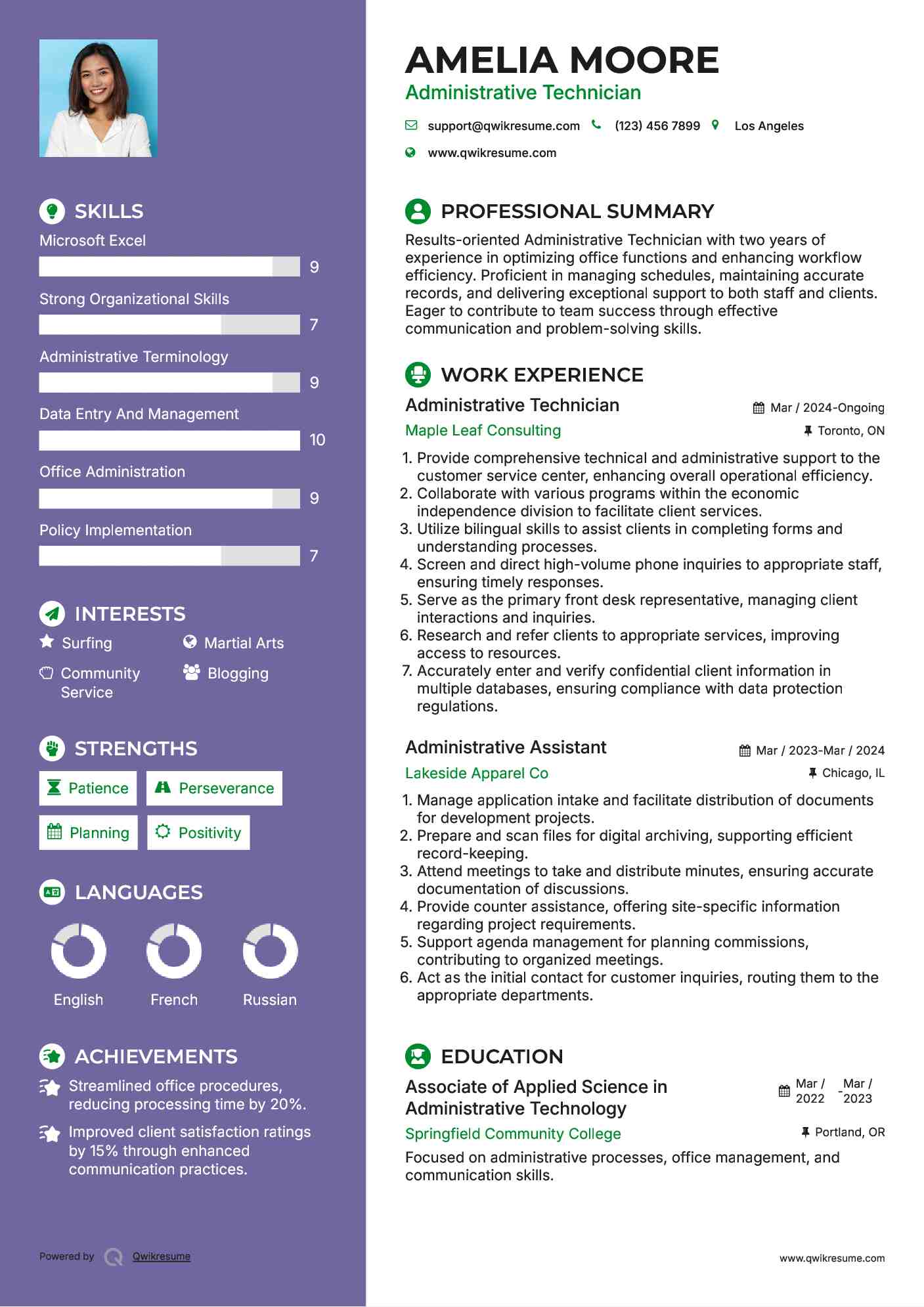 Administrative Technician Resume Model