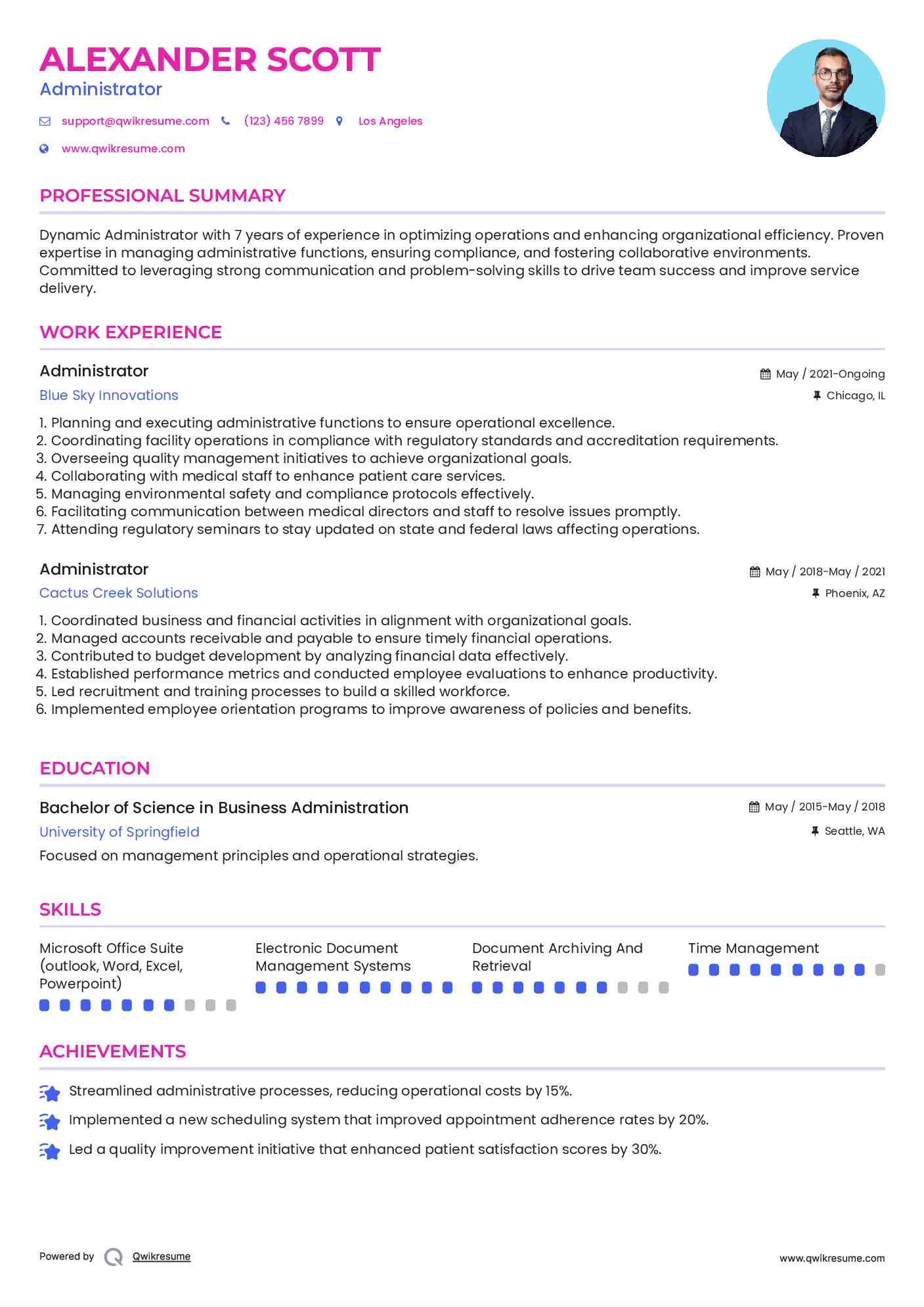 Administrator Resume Template