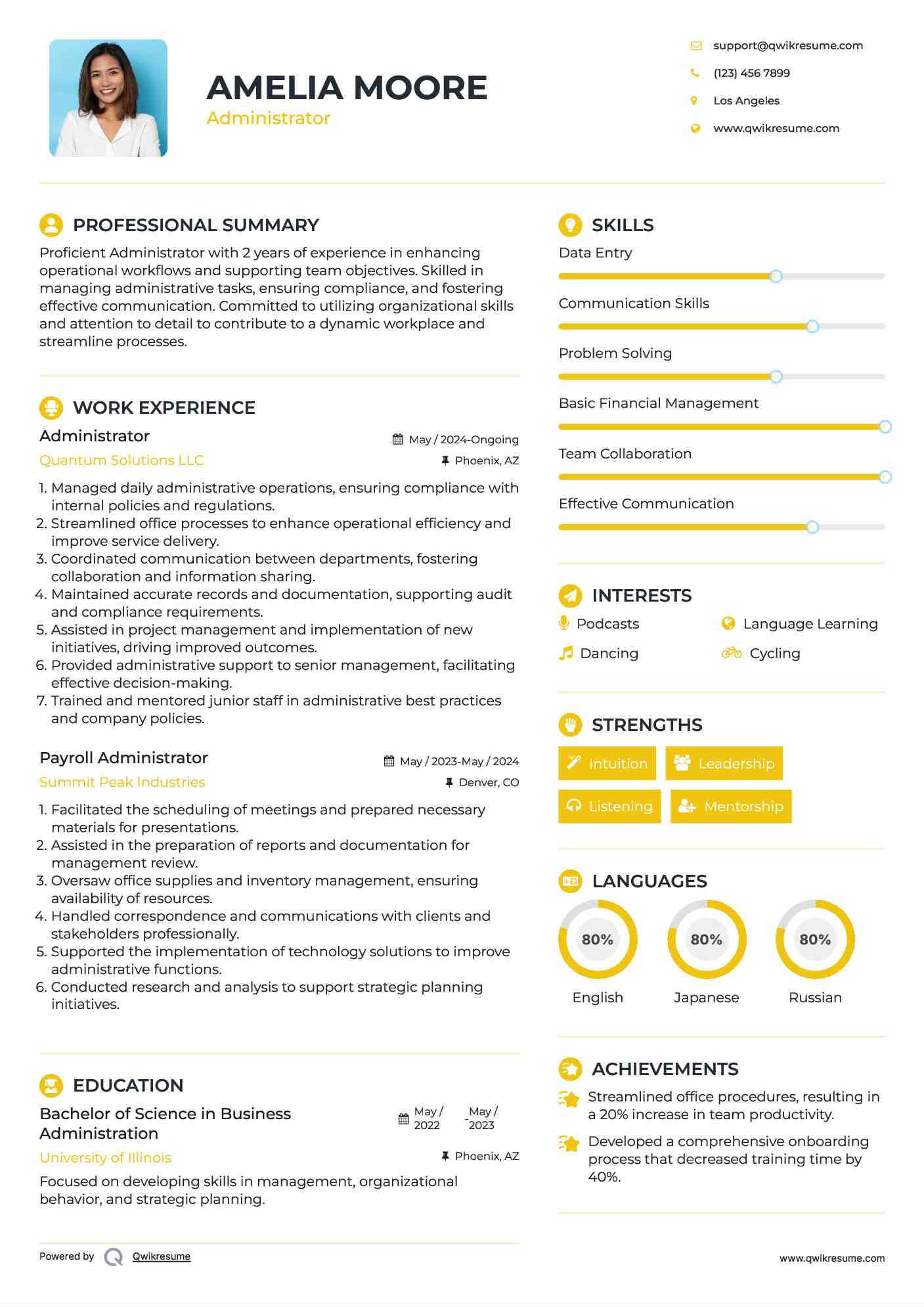 Administrator Resume Template