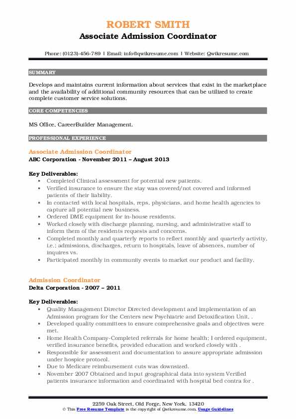 Admission Coordinator Resume Samples QwikResume