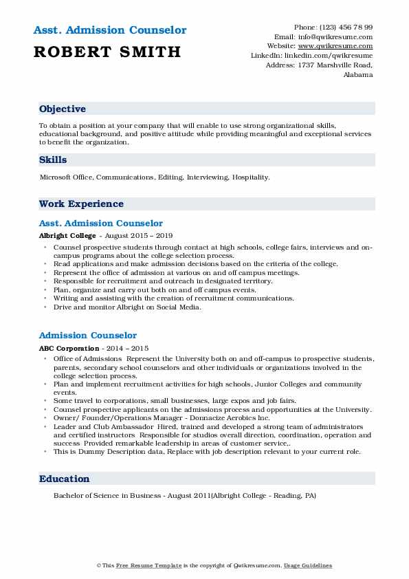 Admission Counselor Resume Samples - Admission Counselor 1577430473 Pdf 