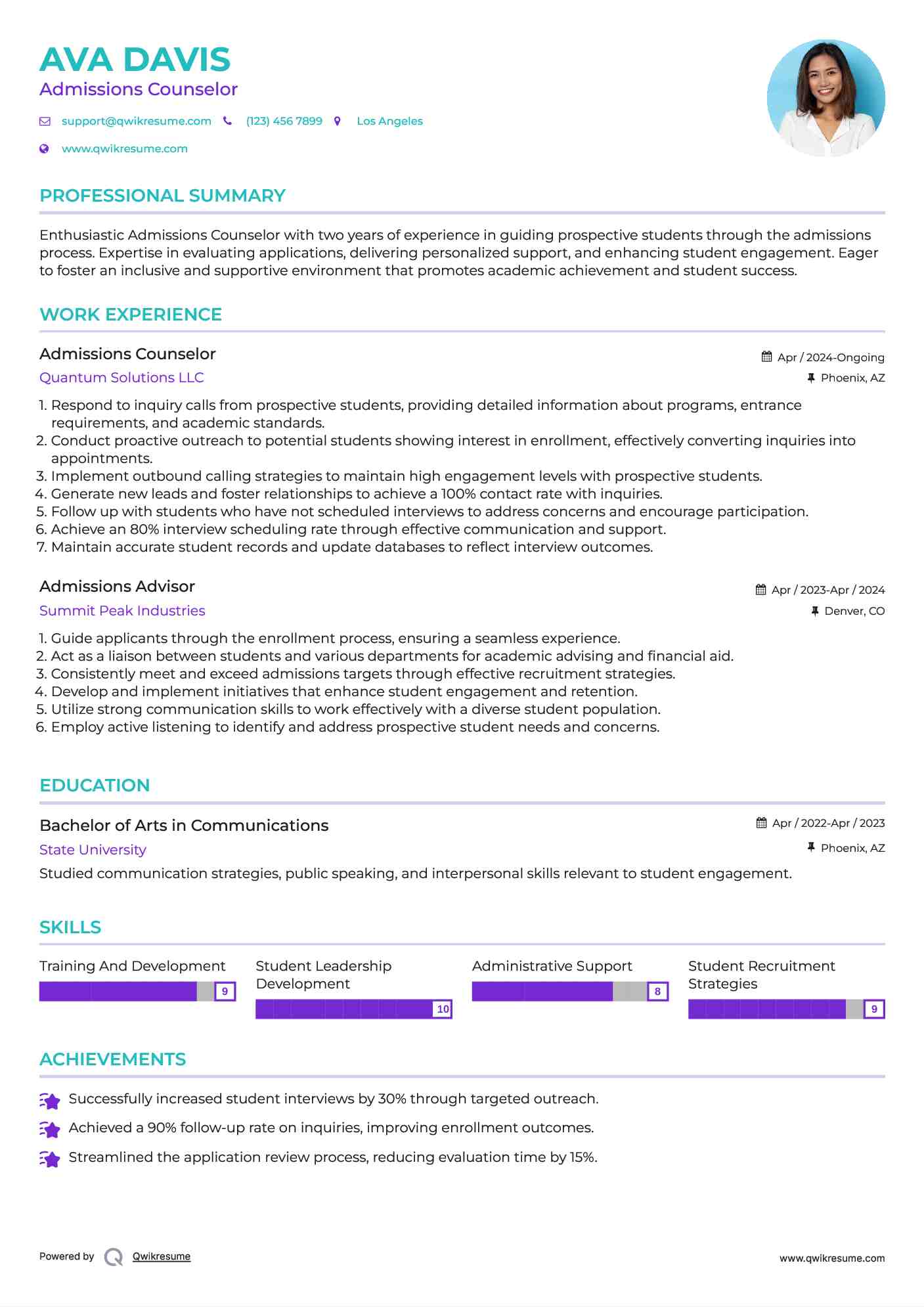 Admissions Counselor Resume Template