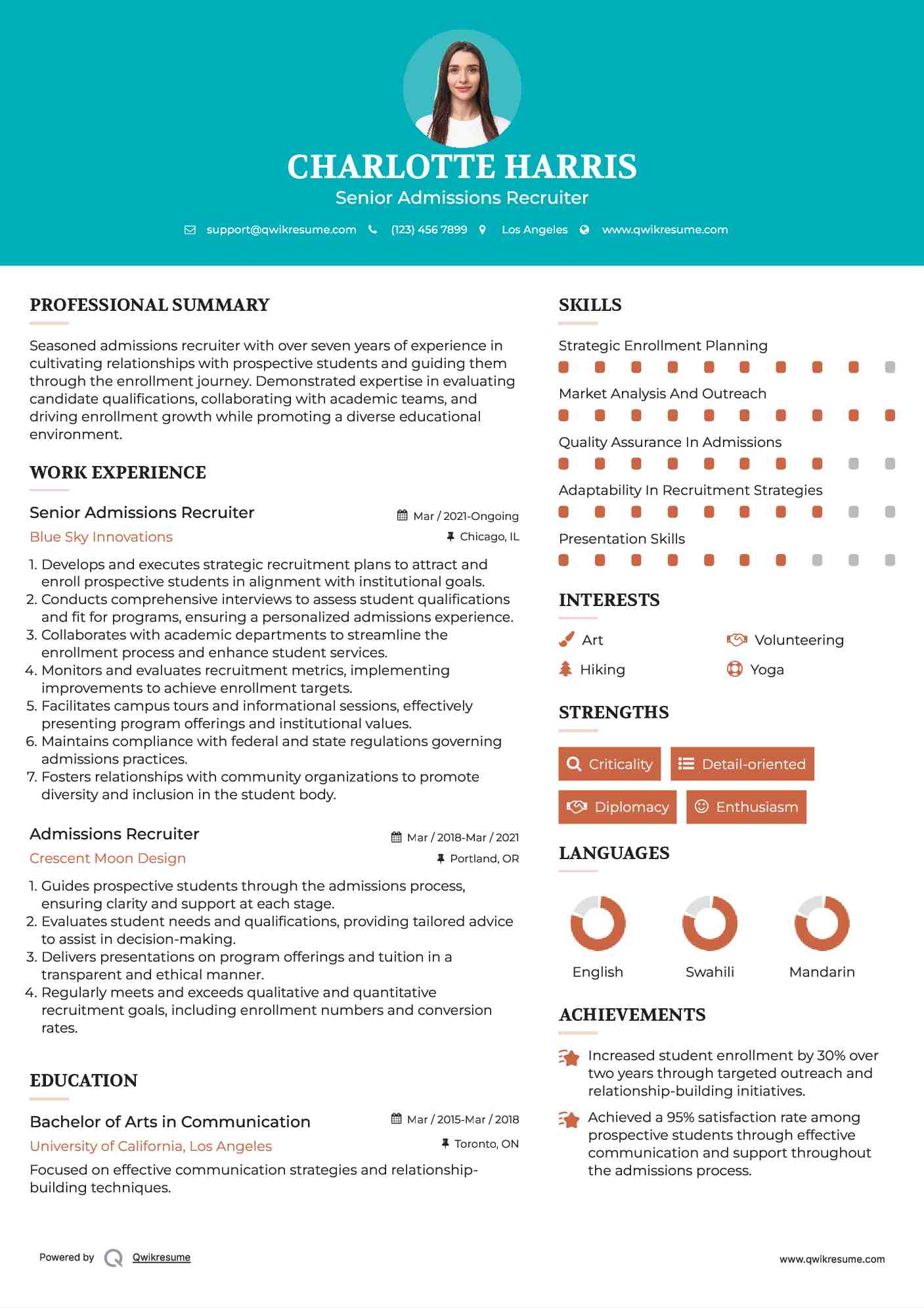 Senior Admissions Recruiter Resume Template