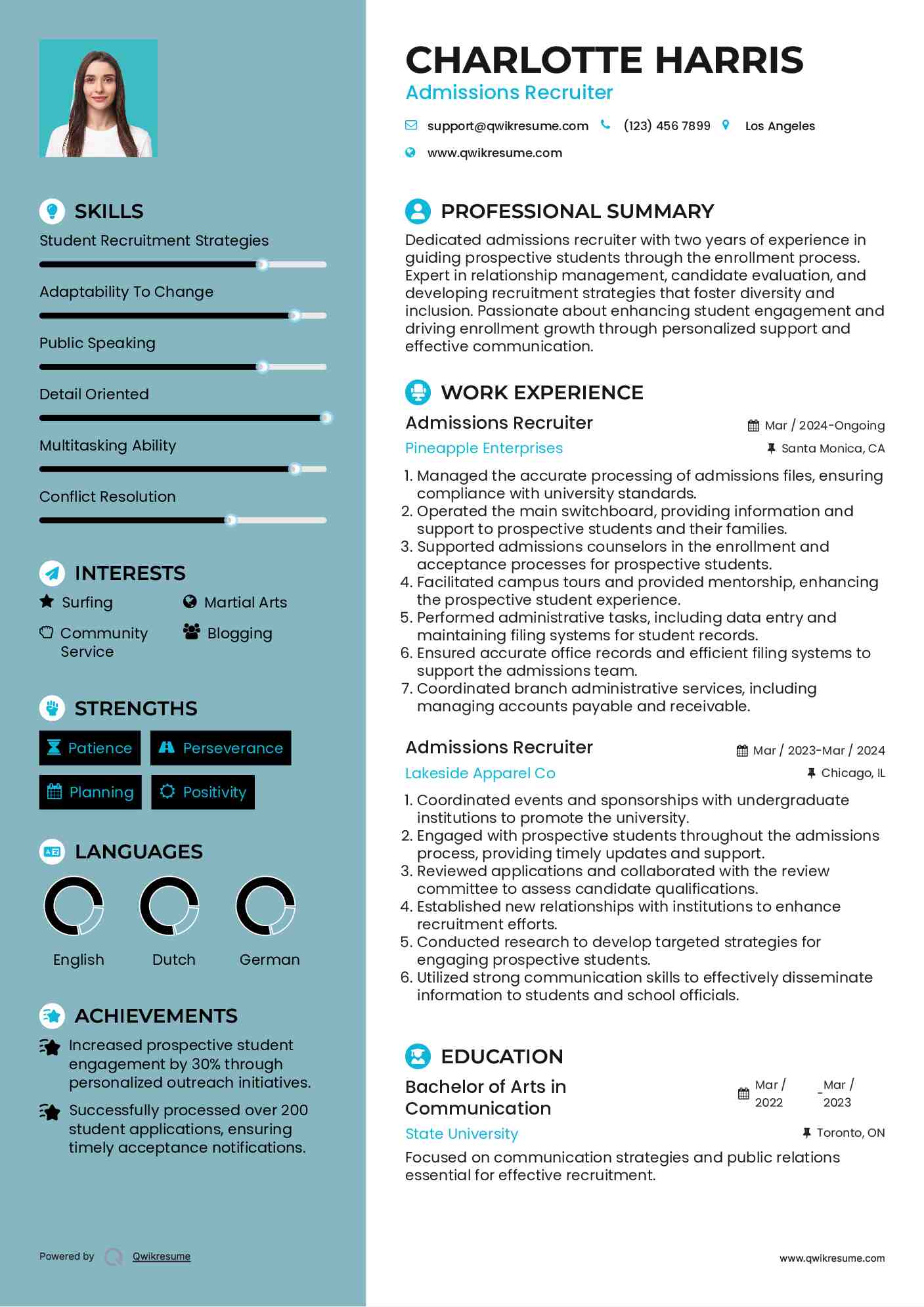 Admissions Recruiter Resume Template
