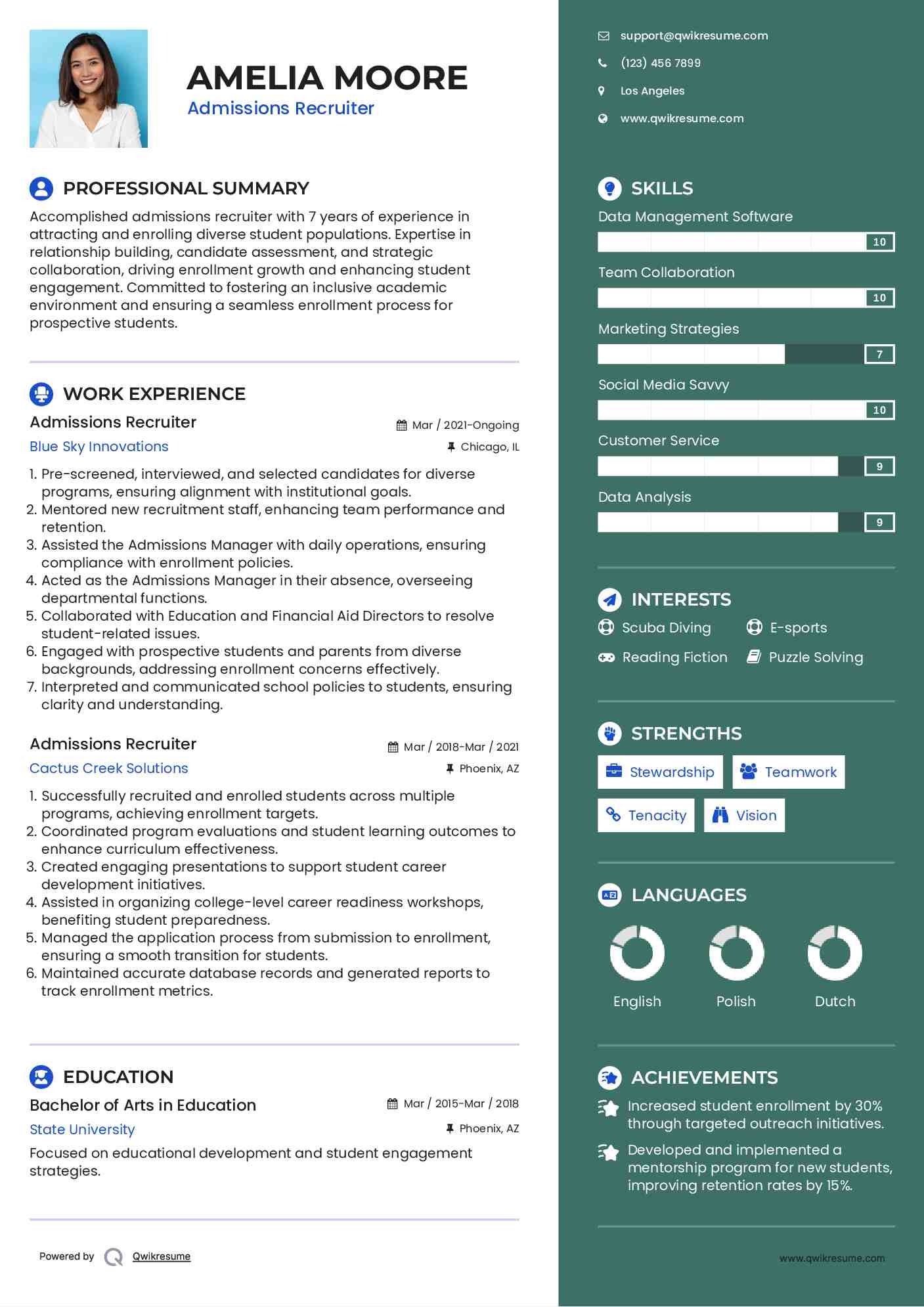 Admissions Recruiter Resume Template
