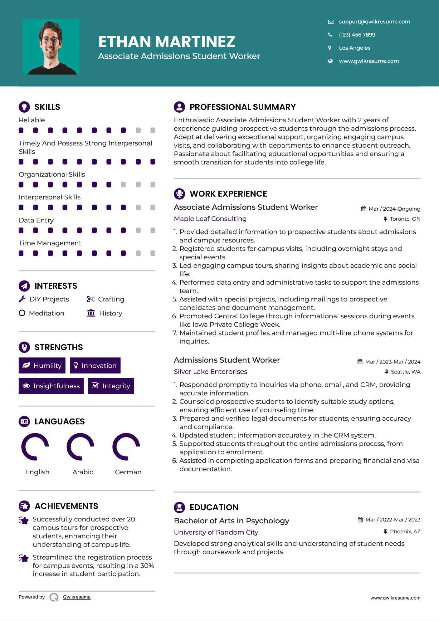Admissions Student Worker Resume Samples QwikResume