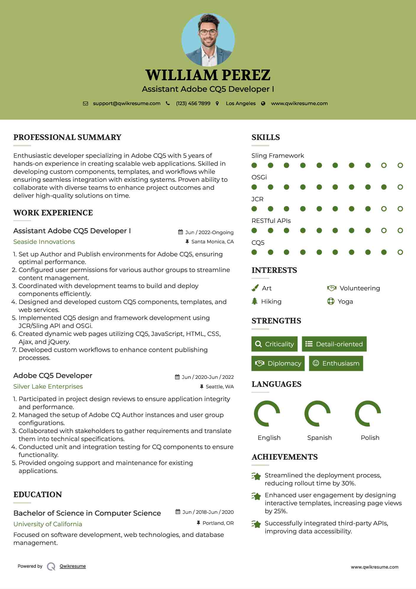 Assistant Adobe CQ5 Developer I Resume Sample