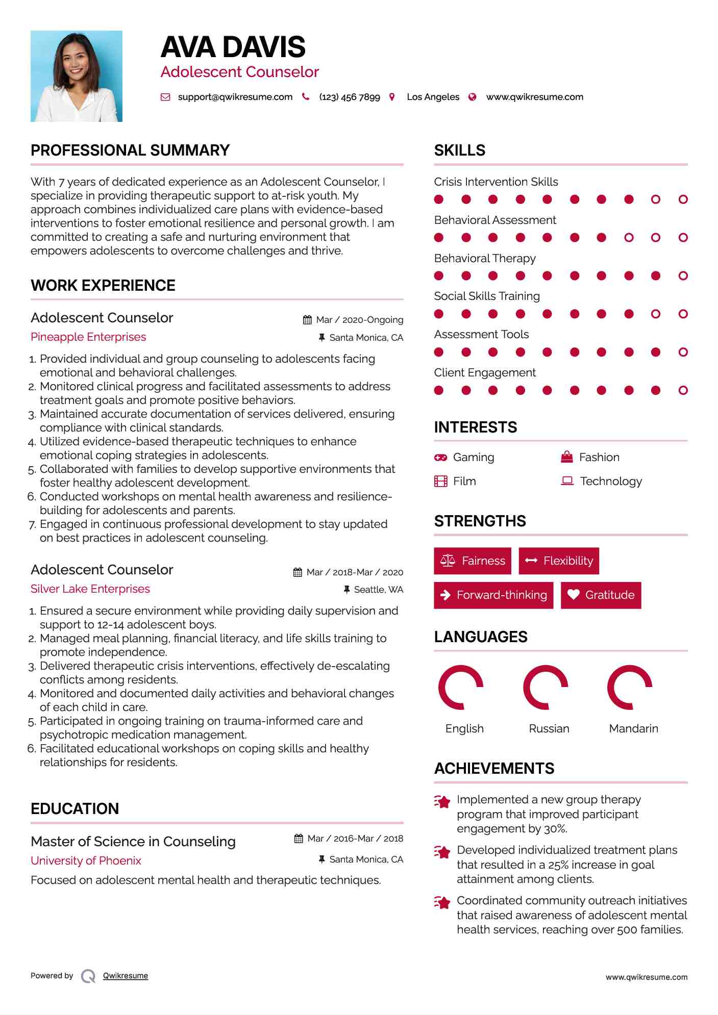 Adolescent Counselor Resume Format