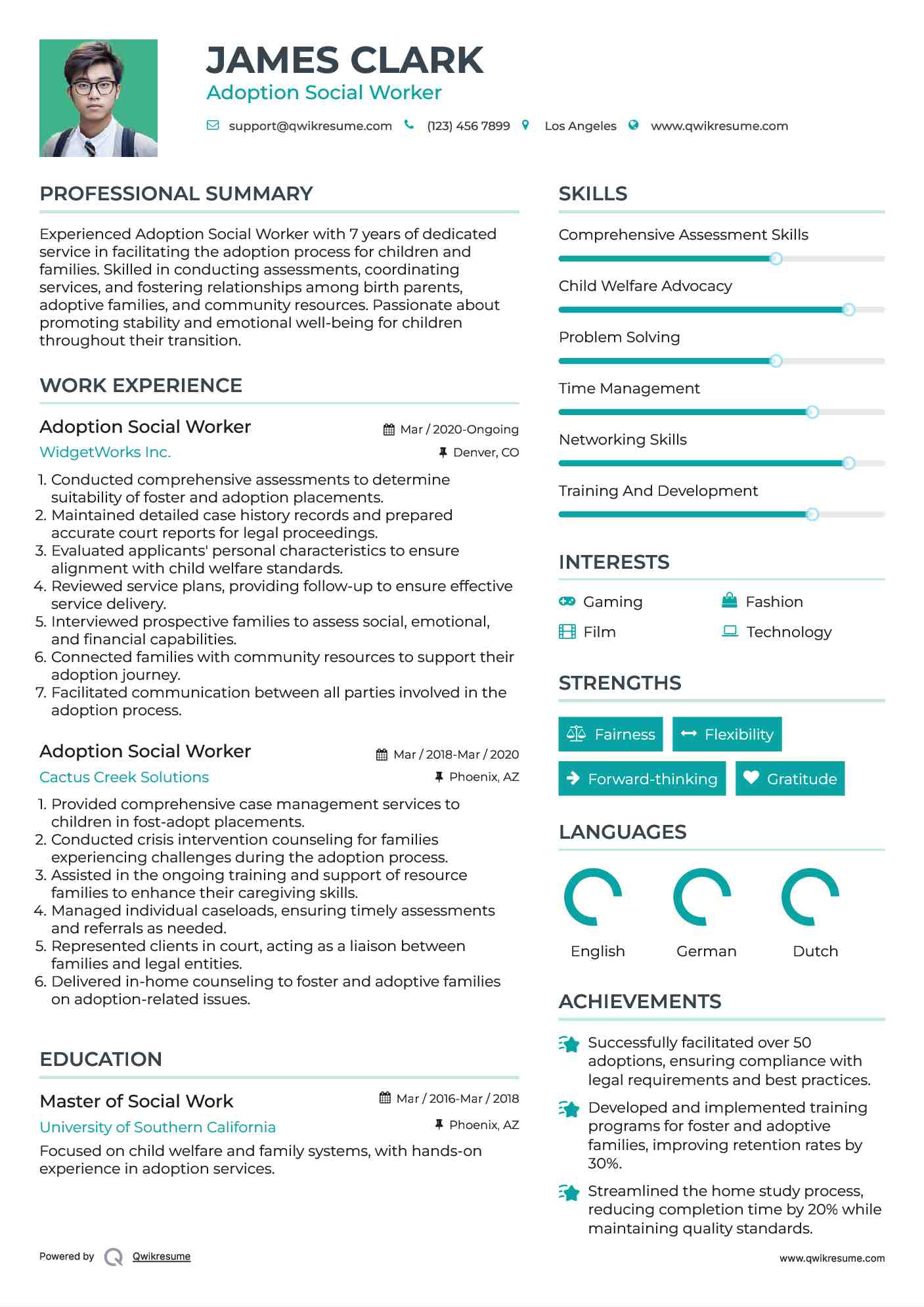 Adoption Social Worker Resume Example