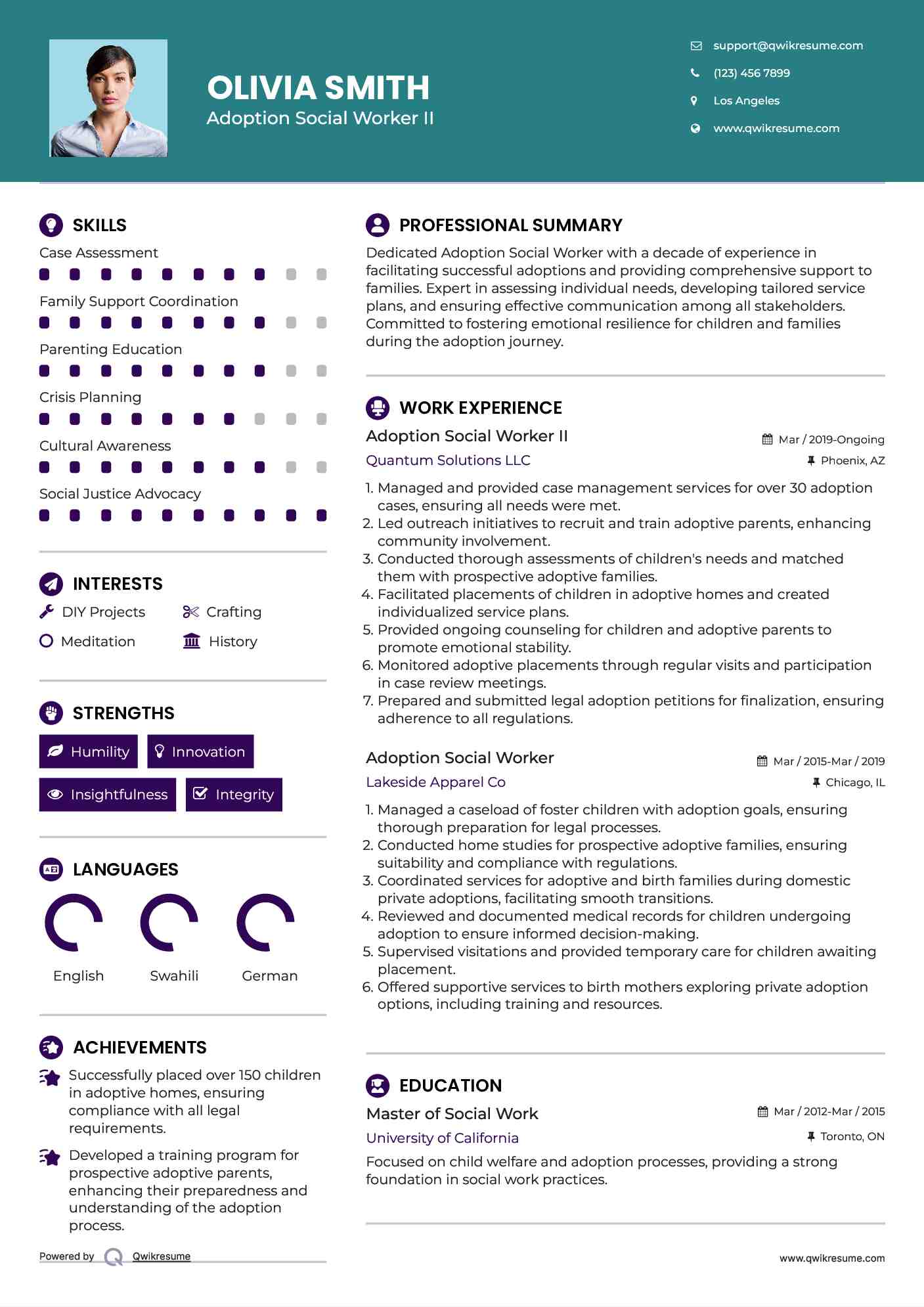 Adoption Social Worker II
 Resume Template