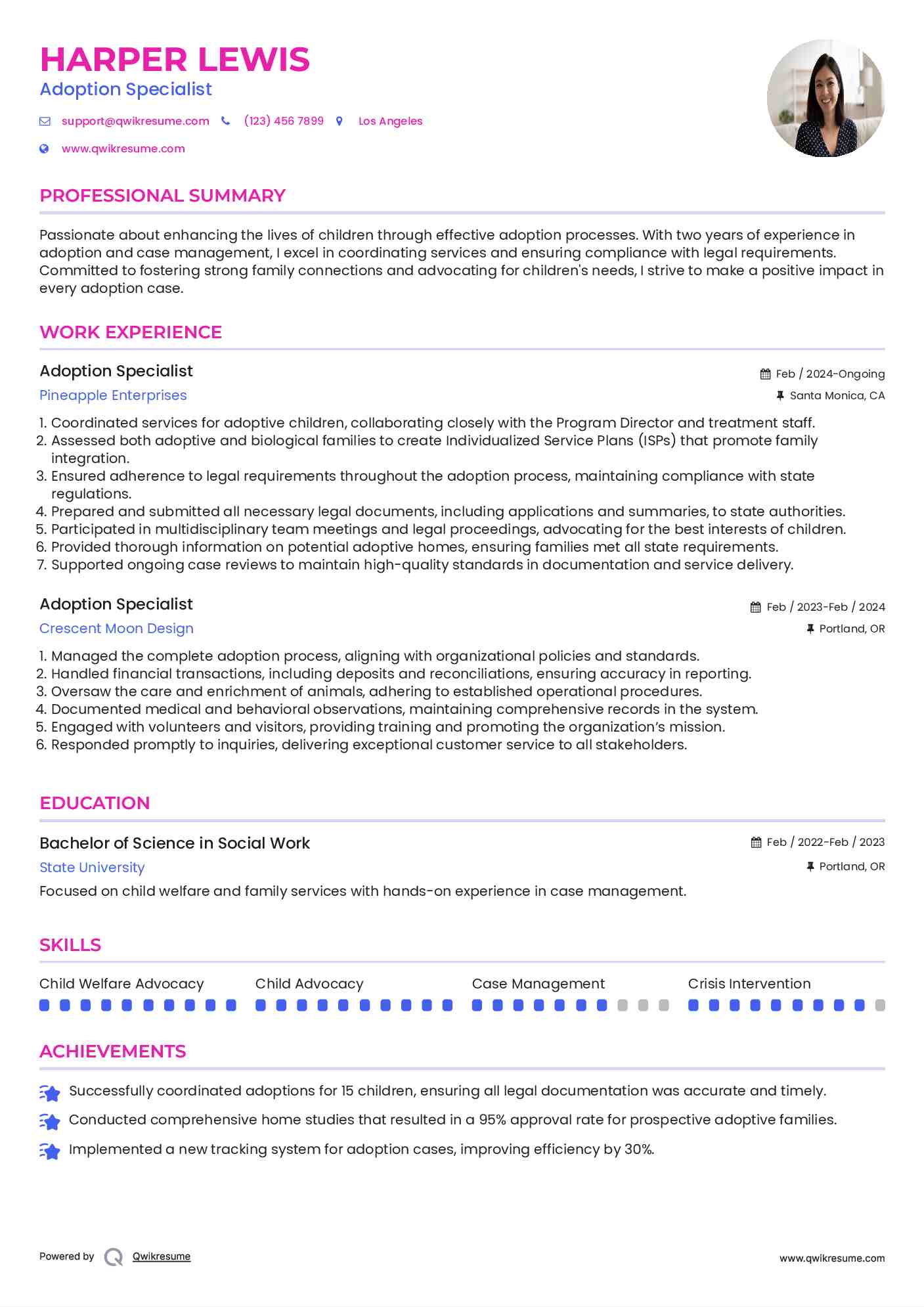 Adoption Specialist Resume Template