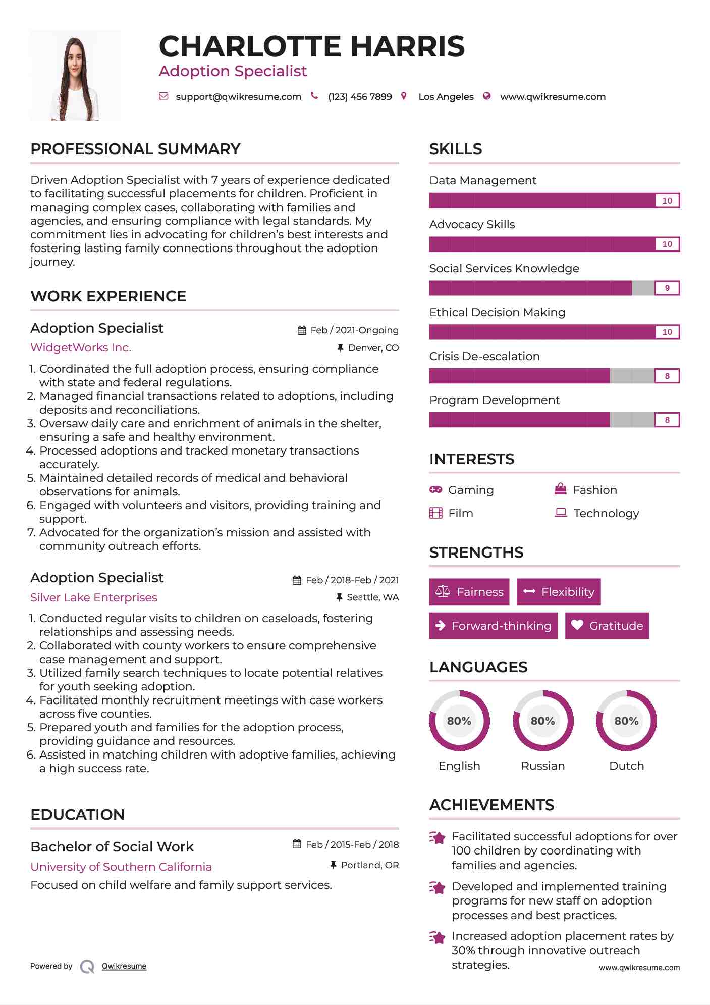 Adoption Specialist Resume Template