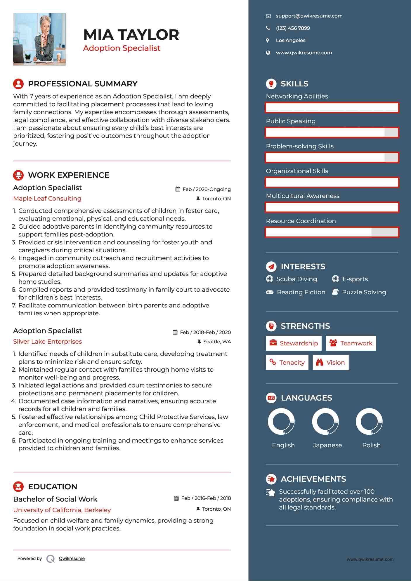 Adoption Specialist Resume Sample