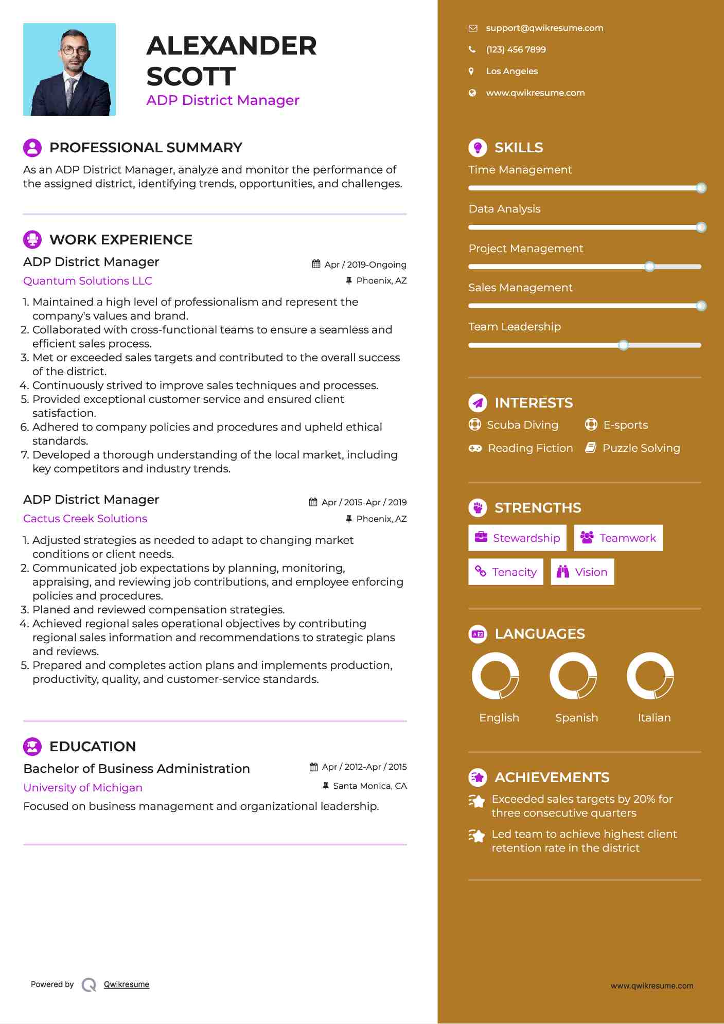 ADP District Manager Resume Format