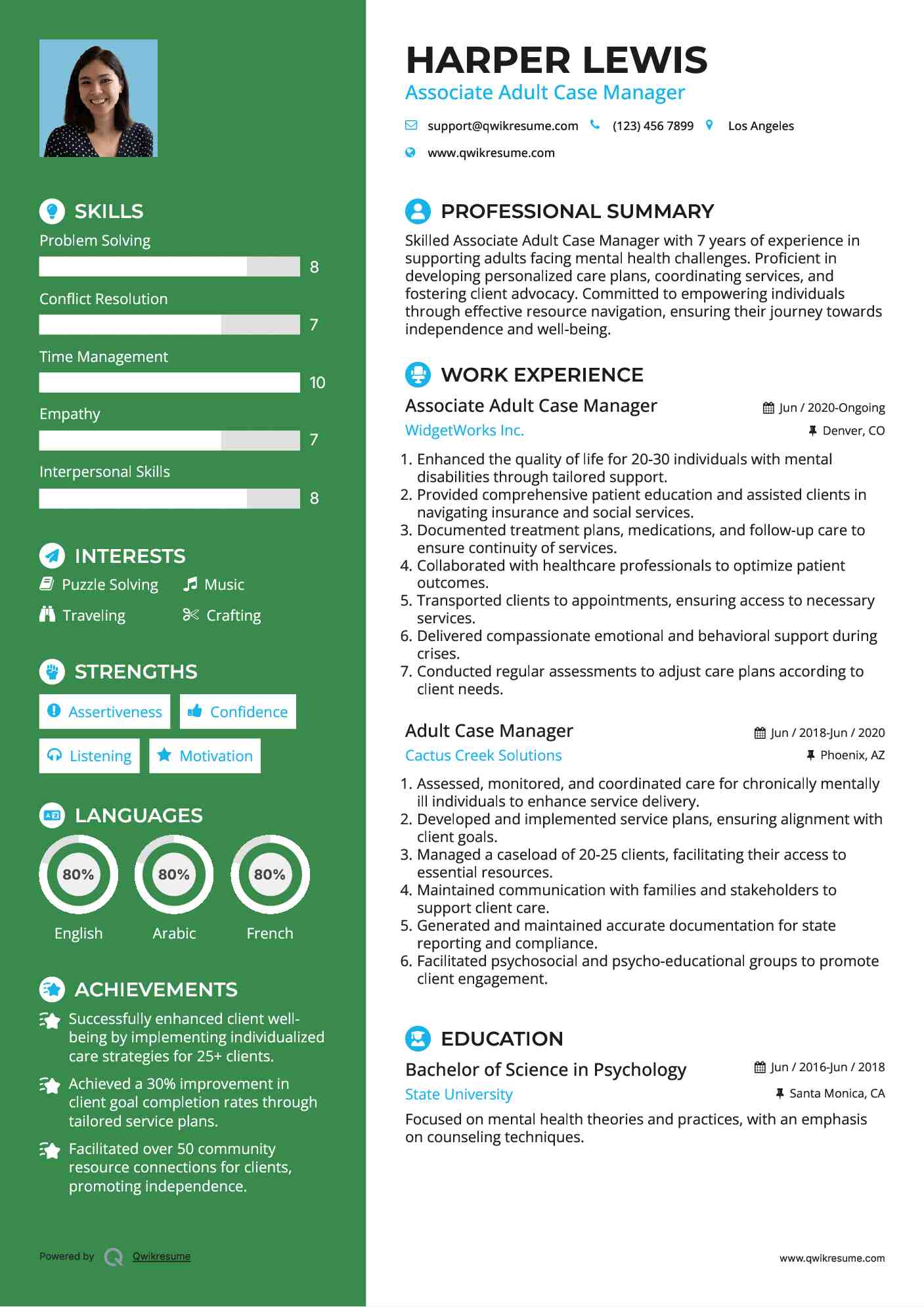 Associate Adult Case Manager Resume Example