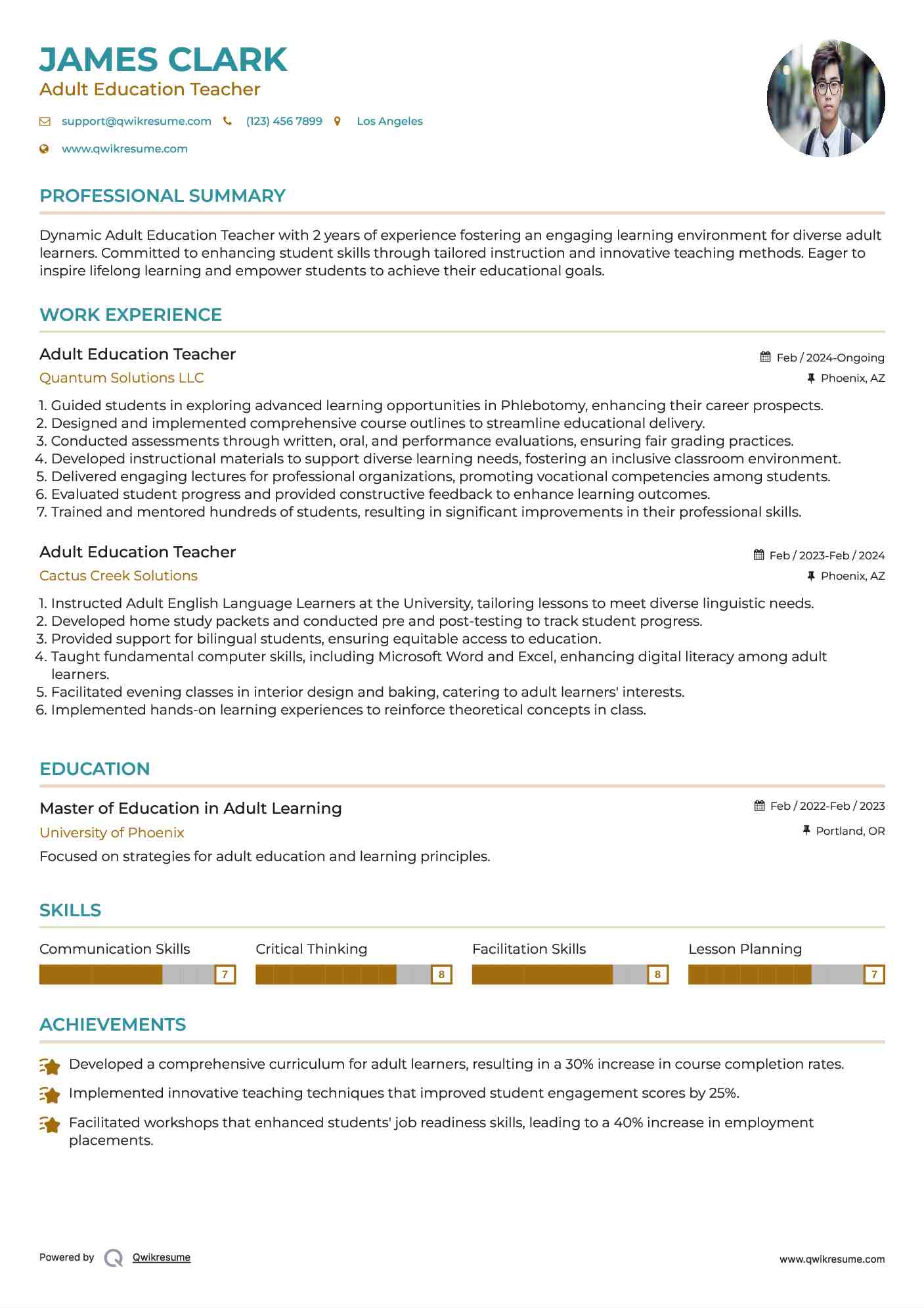 Adult Education Teacher Resume Template