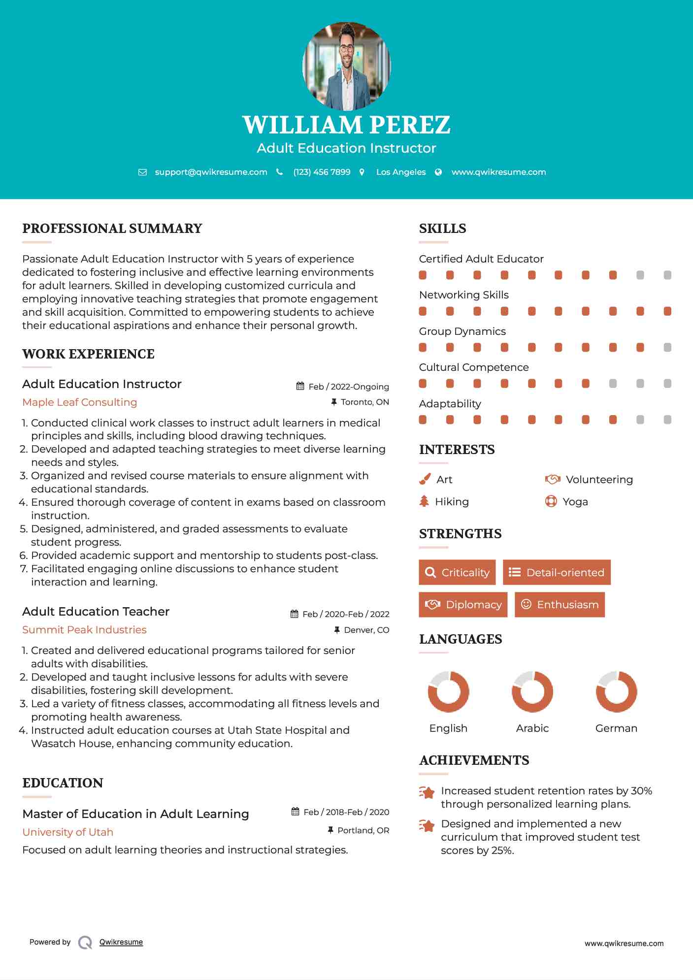 Adult Education Instructor Resume Format