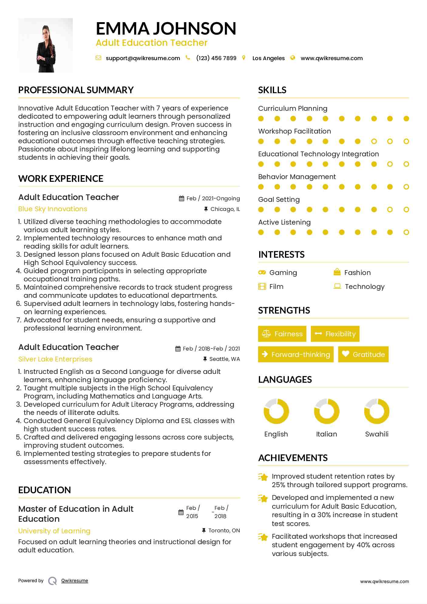 10+ Adult Education Teacher Resume Samples & Templates for 2025
