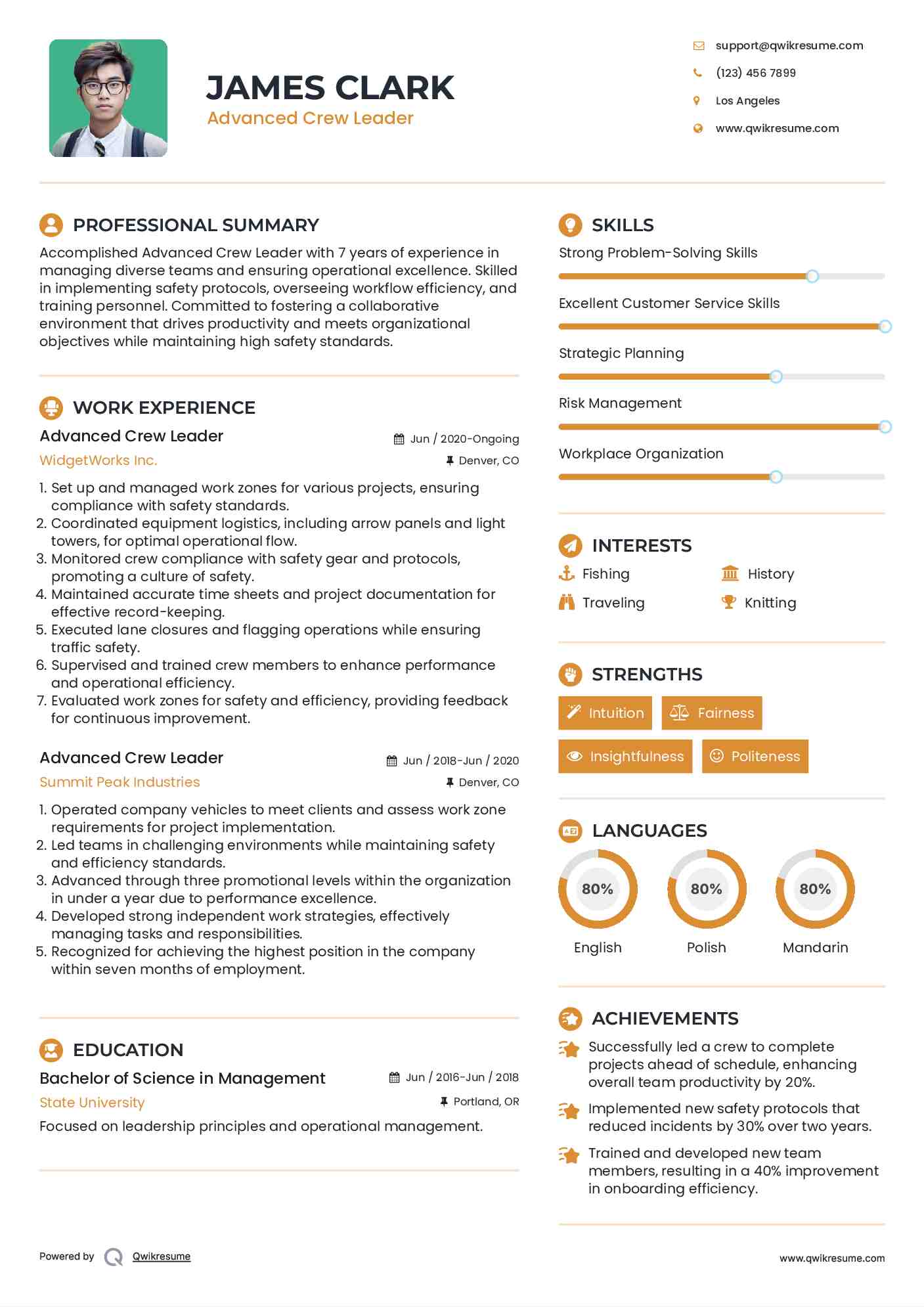 Advanced Crew Leader Resume Model