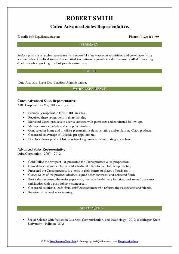 Advanced Sales Representative Resume Samples QwikResume