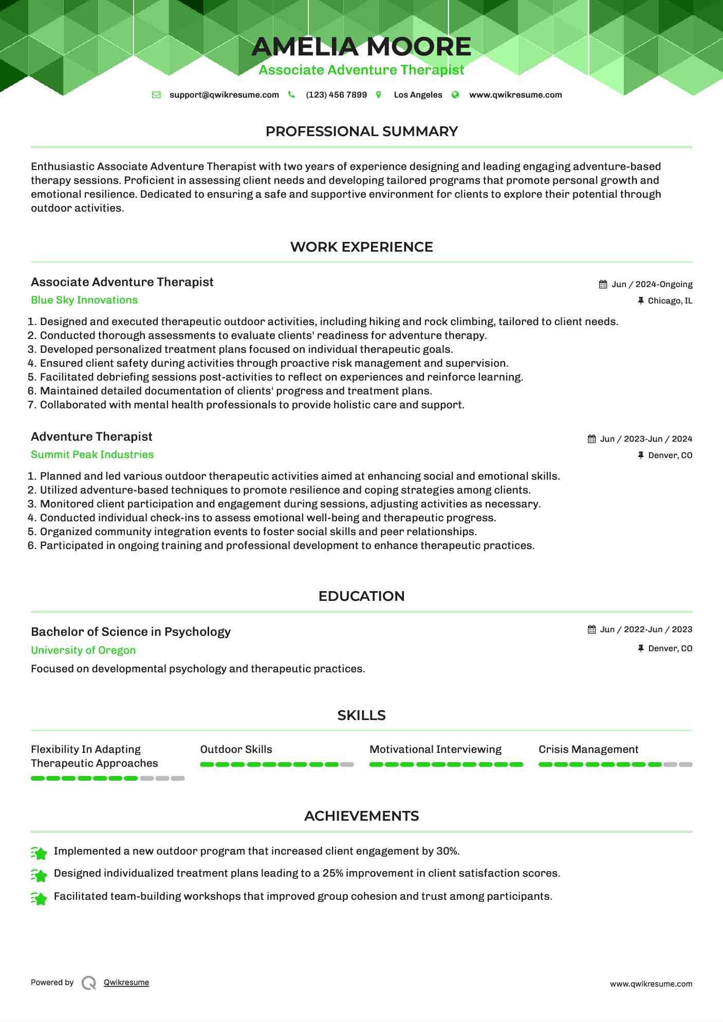 Associate Adventure Therapist Resume Model
