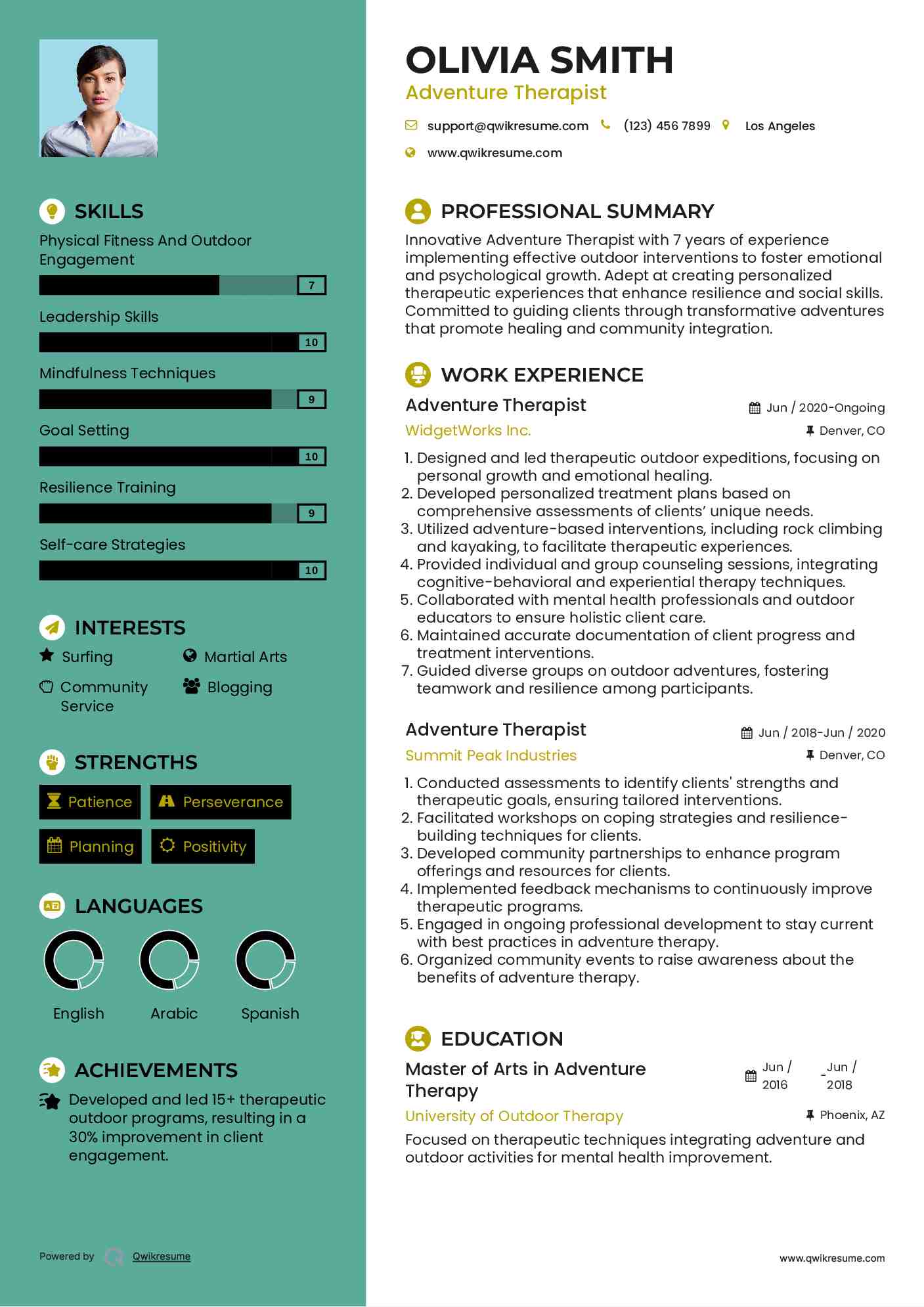 Adventure Therapist Resume Template