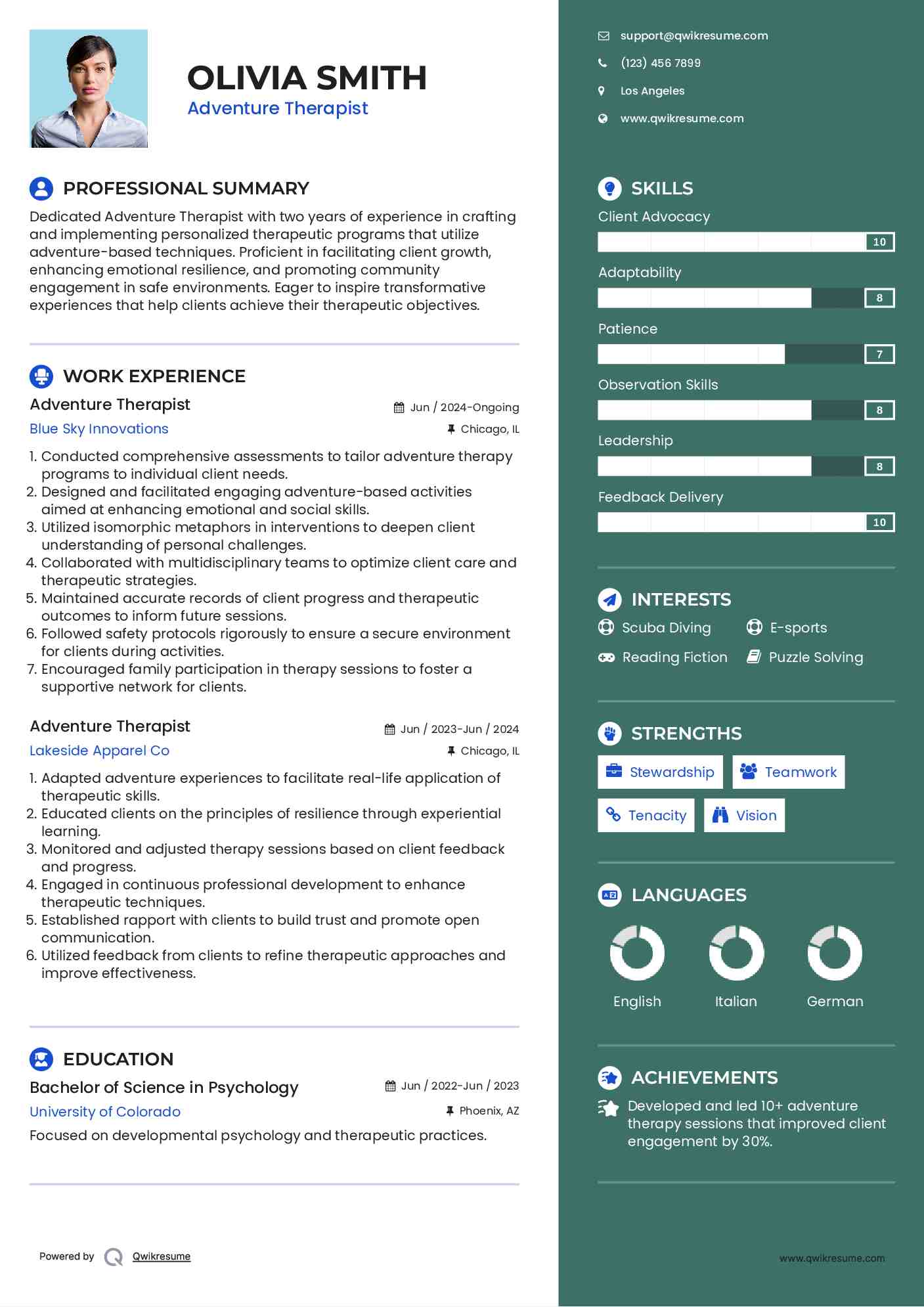 Adventure Therapist Resume Model