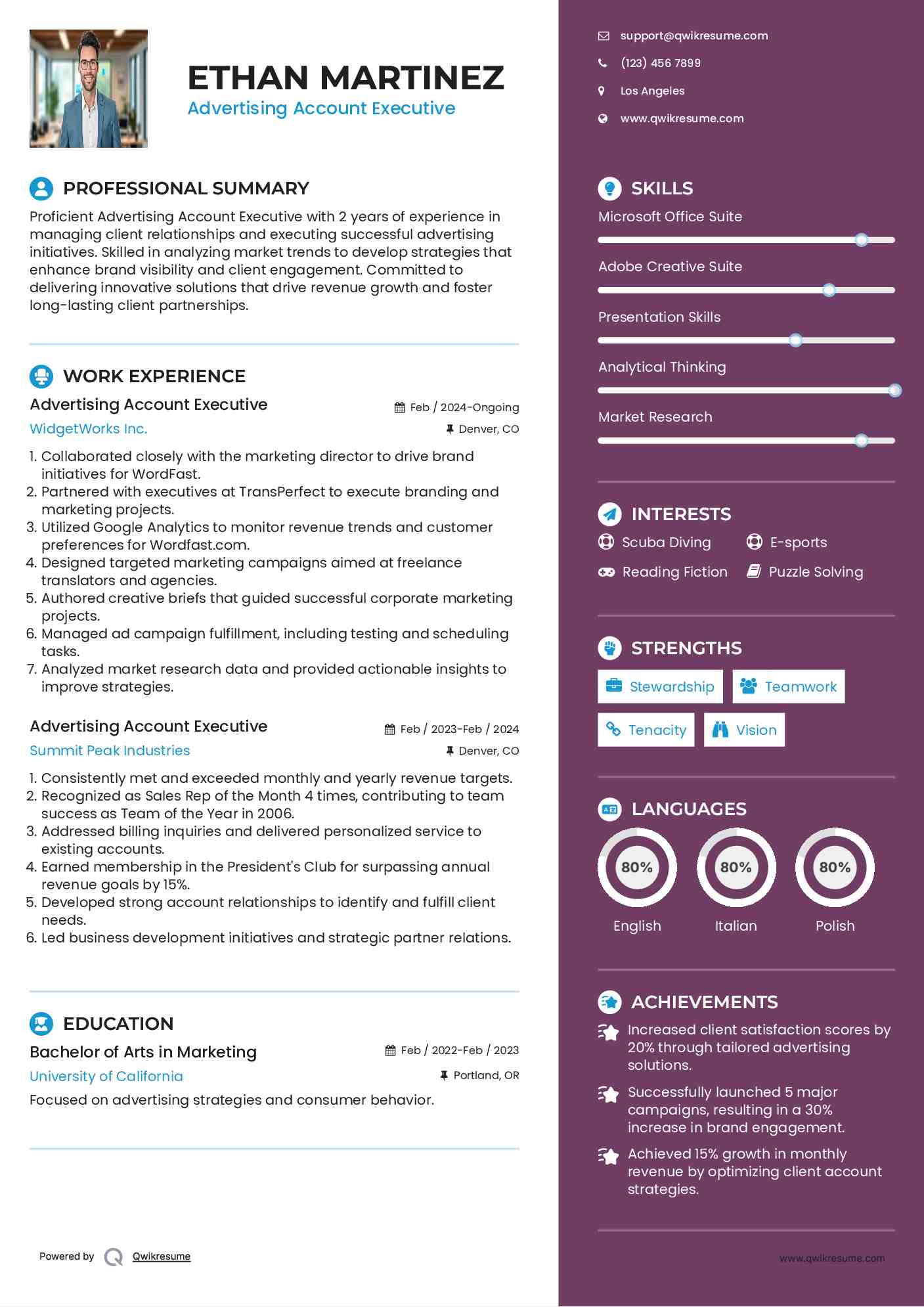Advertising Account Executive Resume Sample
