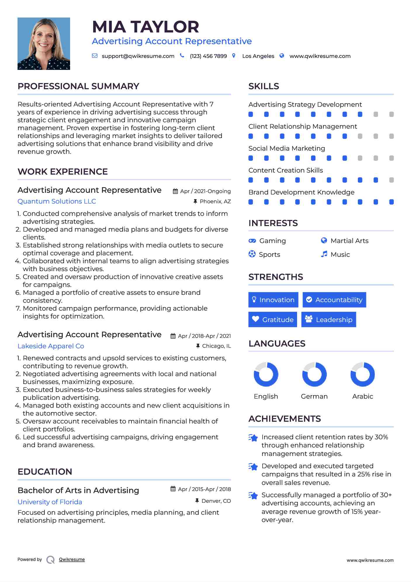 Advertising Account Representative Resume Model