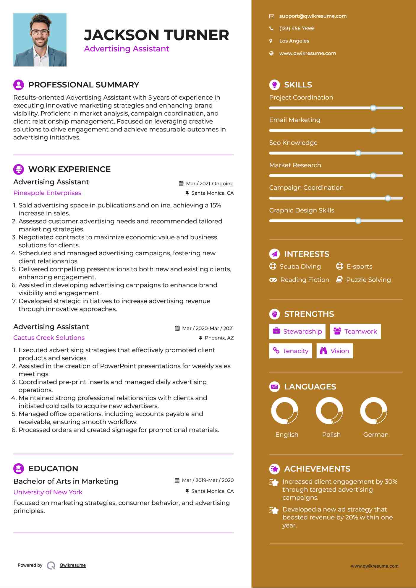 Advertising Assistant Resume Model