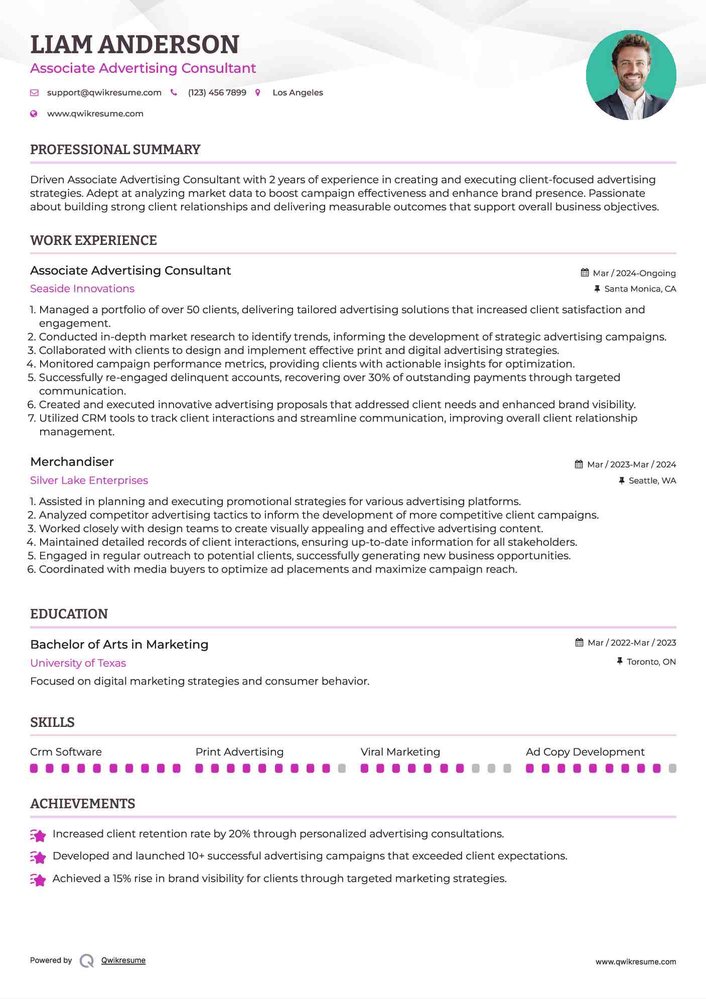 advertising consultant resume samples qwikresume